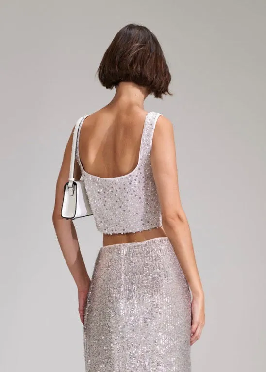 White Beaded Sequin Cropped Top