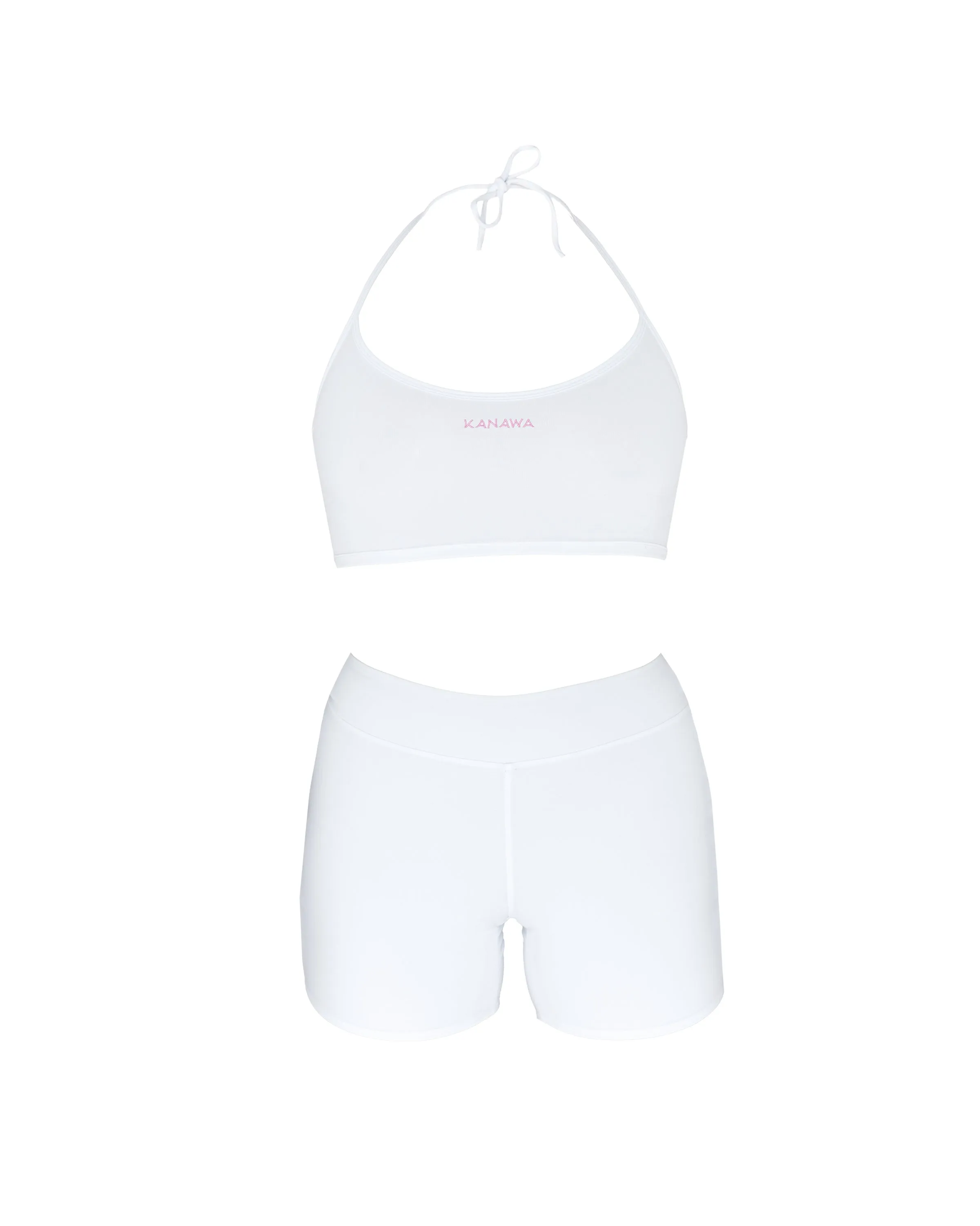 WHITE CROP TOP WITH KANAWA EMBROIDERED IN PINK