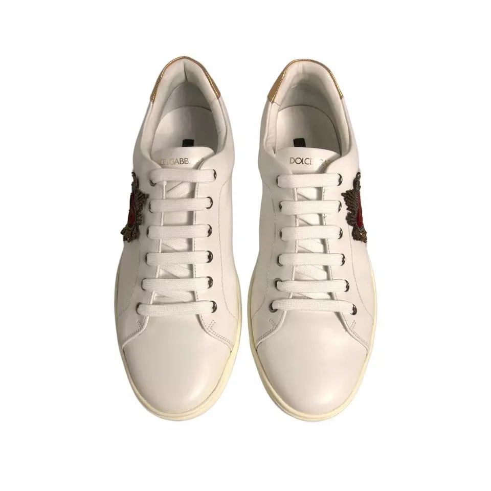 White Leather Heart Embellished Sneakers Shoes