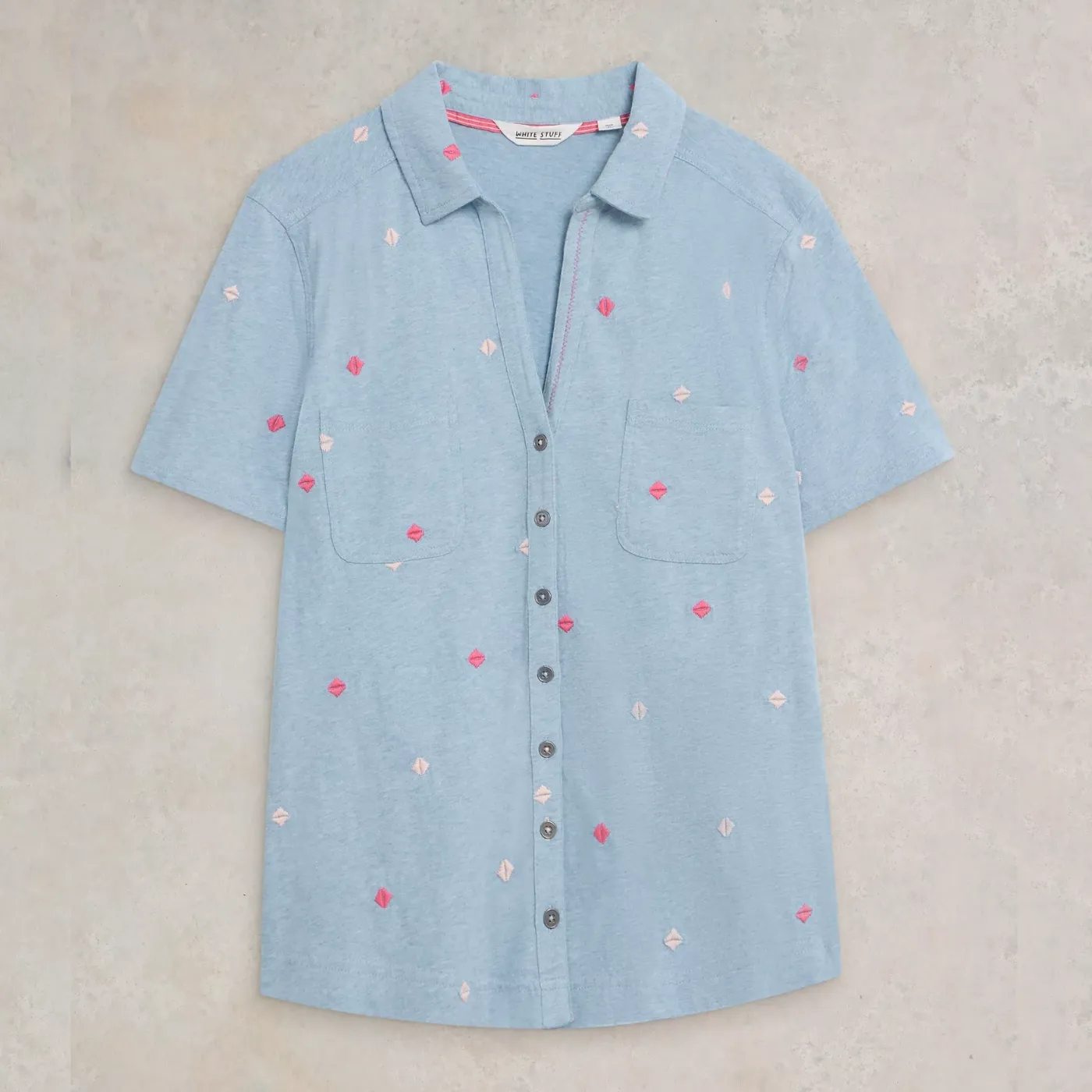 White Stuff Penny Pocket Embroidered Shirt | Blue
