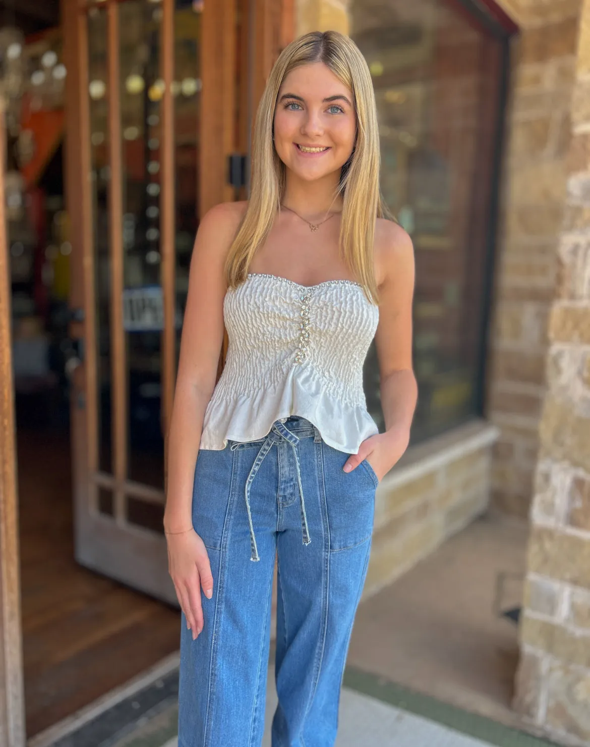 White Tube Top W Rhinestones
