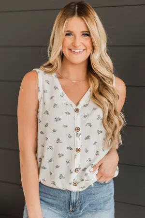 Wildflowers Bloom Floral Tank Top- Ivory & Purple