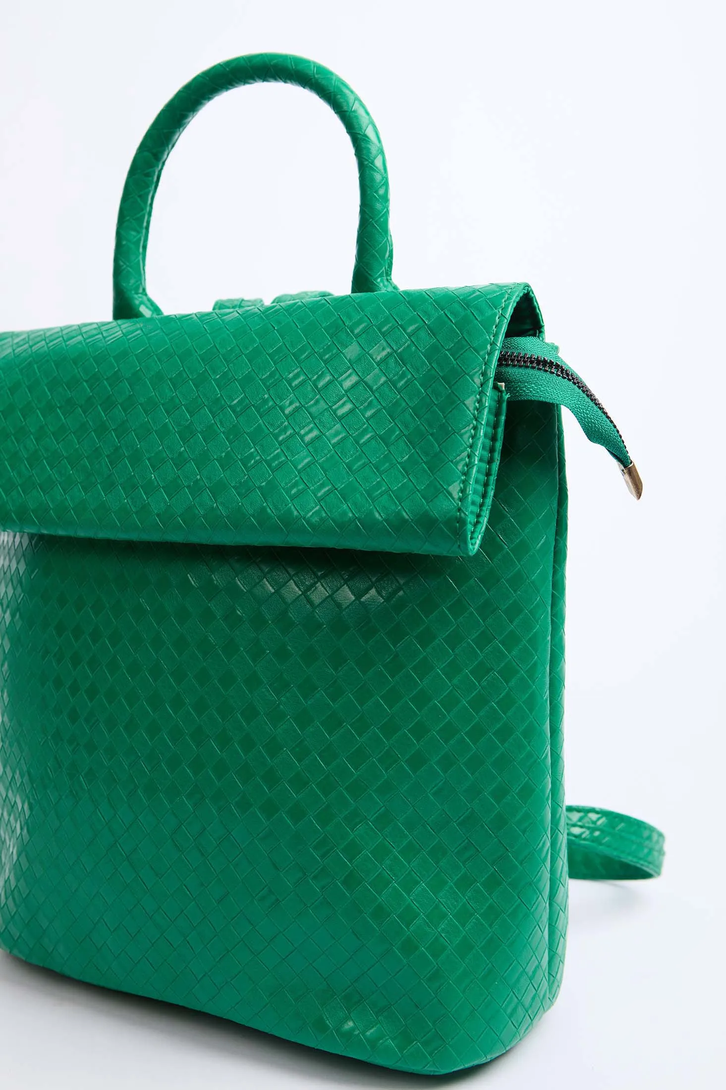 Women Faux Braided Leather Backpack Green