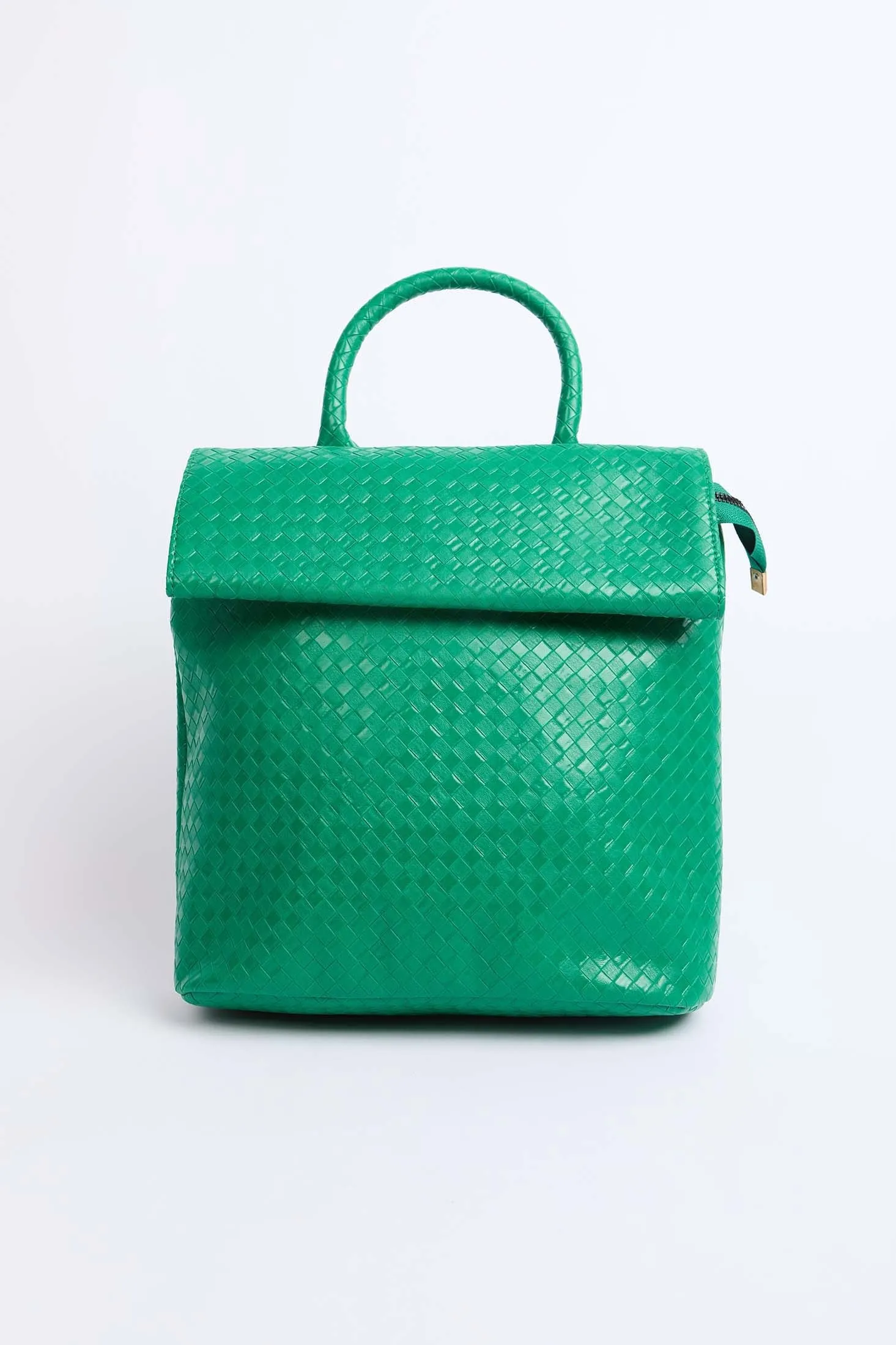 Women Faux Braided Leather Backpack Green