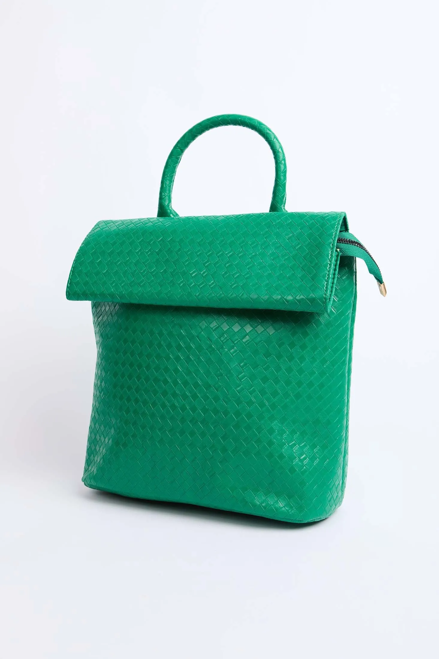 Women Faux Braided Leather Backpack Green