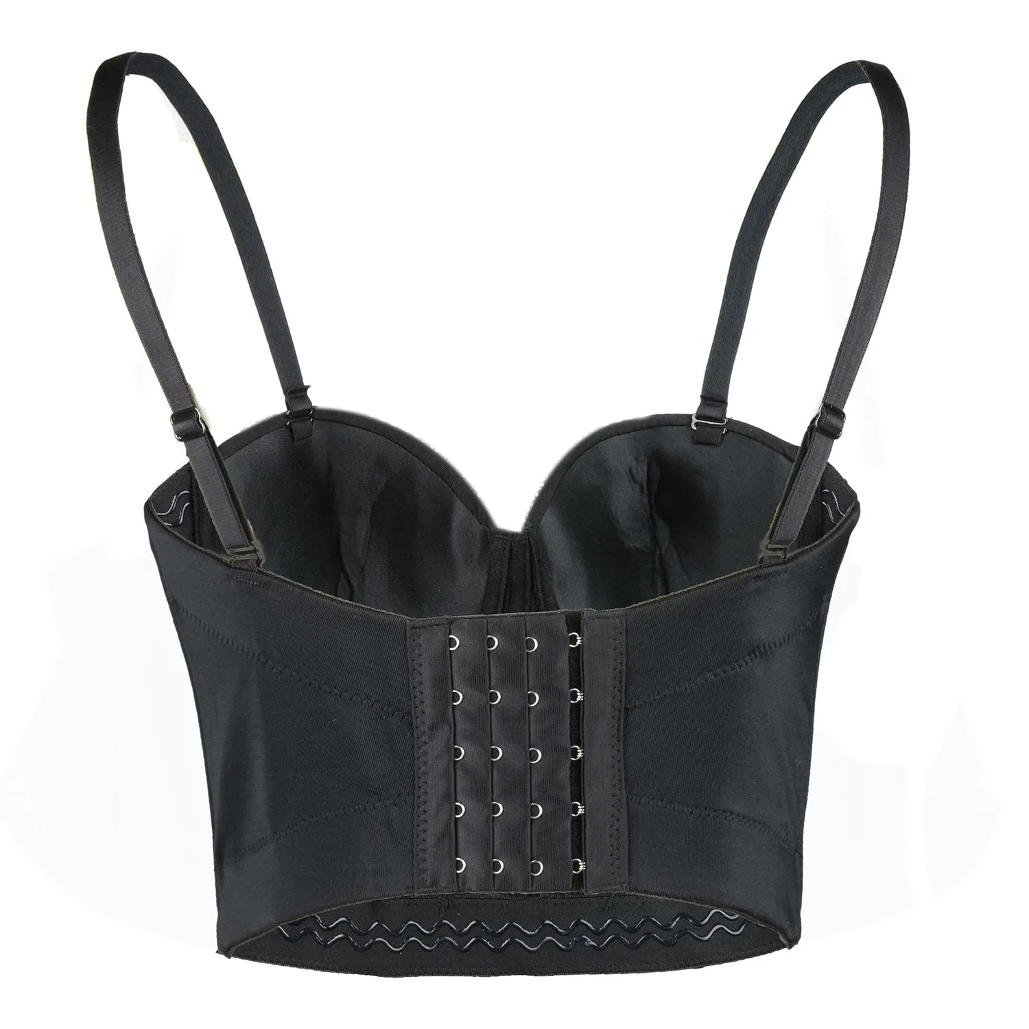 Women's Black Rhinestone Beaded Punk Bustier Crop Top Party Club Corset Bra