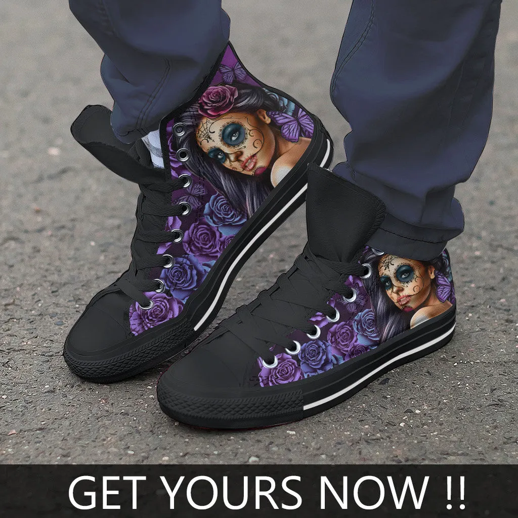 Womens Calavera Tattoo Girl Canvas High Tops (Select Size and Color)
