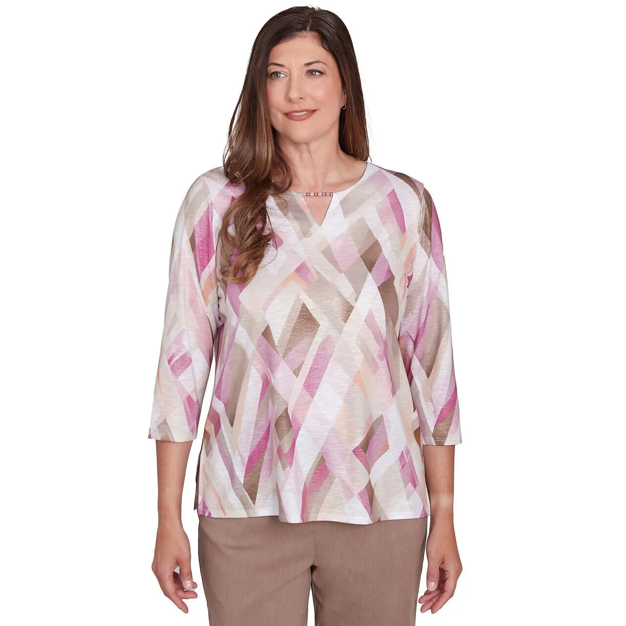 Women's Geometric Glass Split Neck Top - 77450