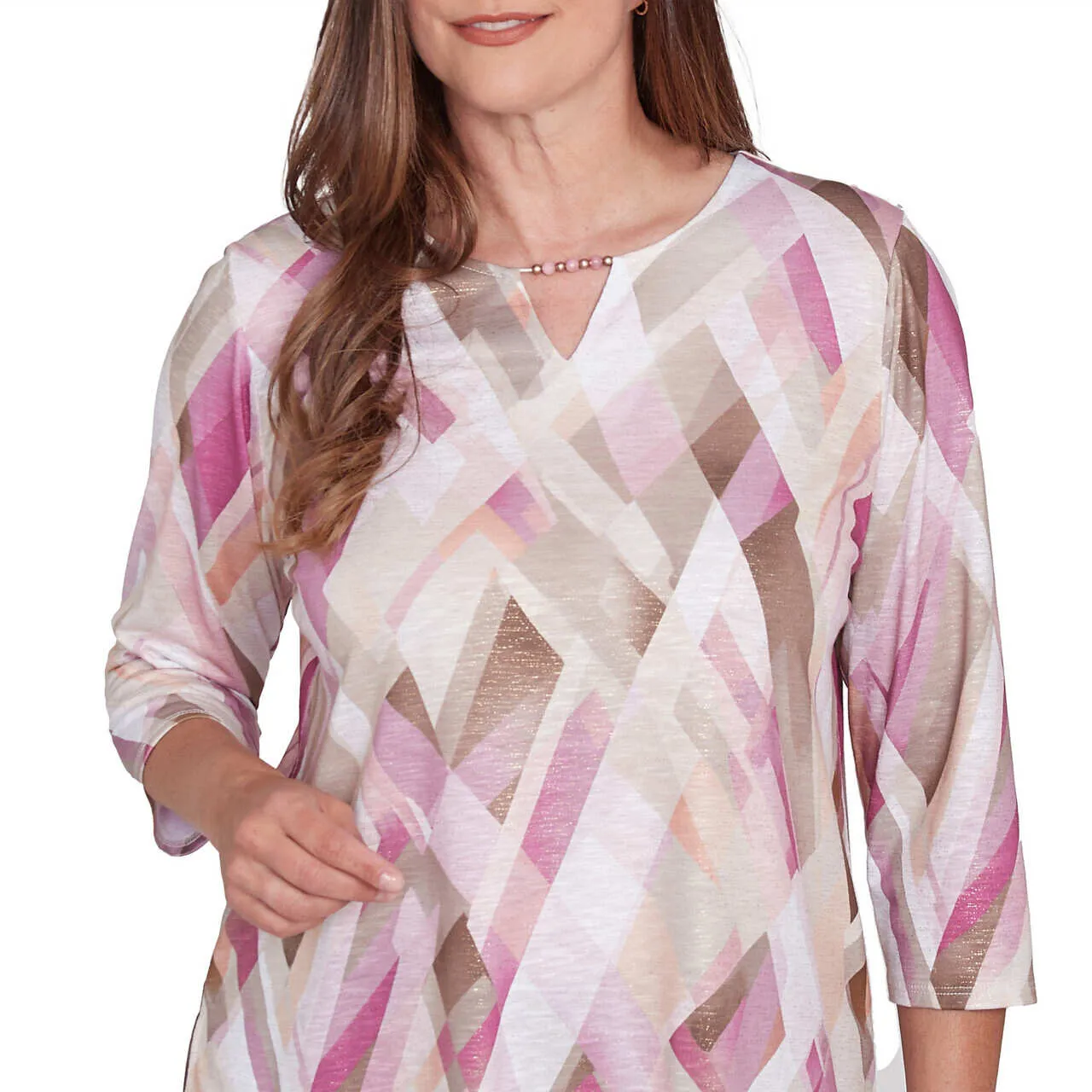 Women's Geometric Glass Split Neck Top - 77450
