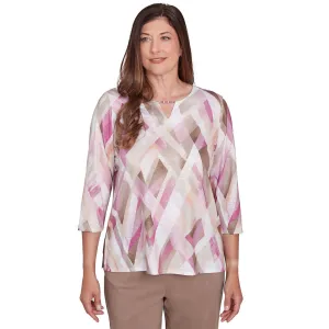 Women's Geometric Glass Split Neck Top - 77450