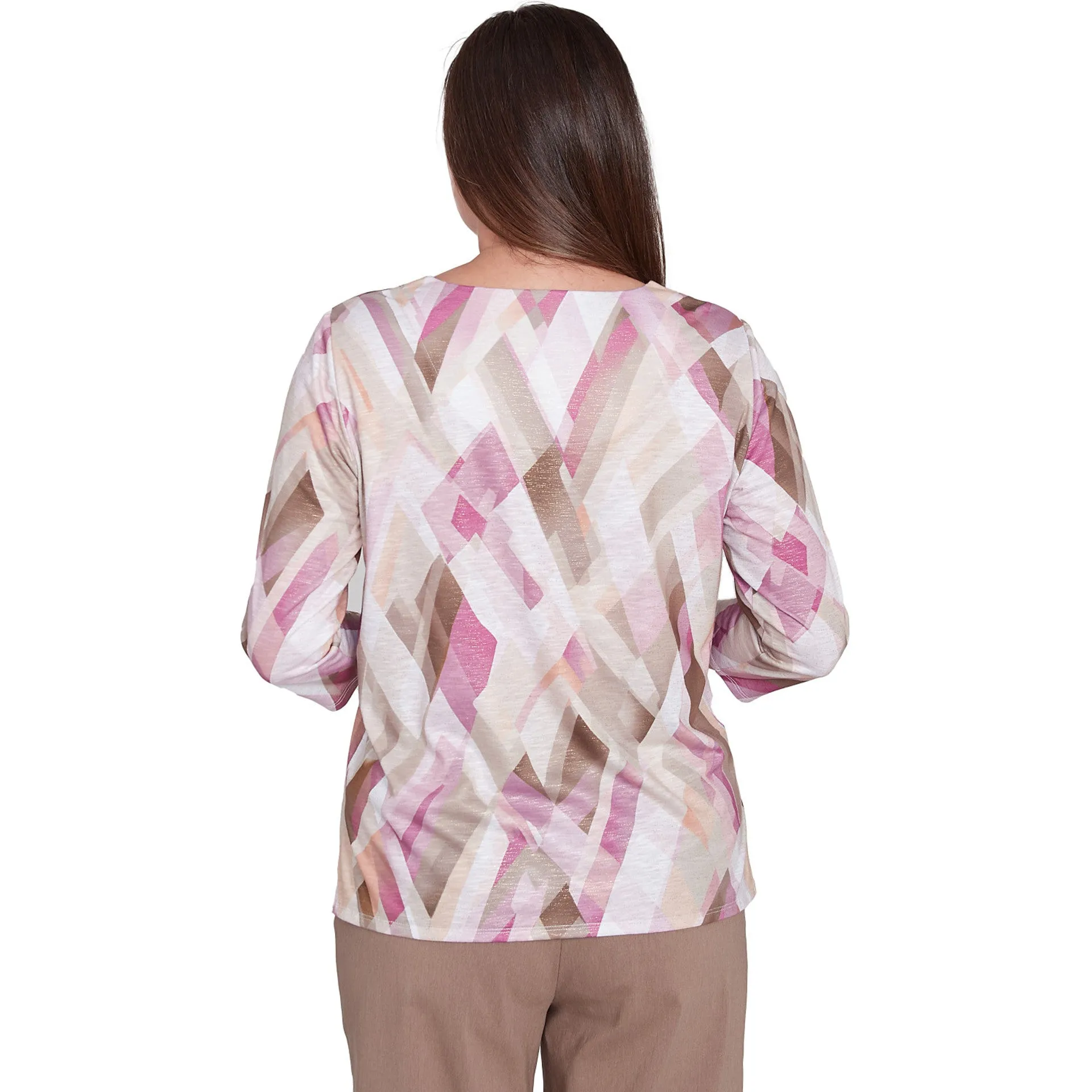 Women's Geometric Glass Split Neck Top - 77450