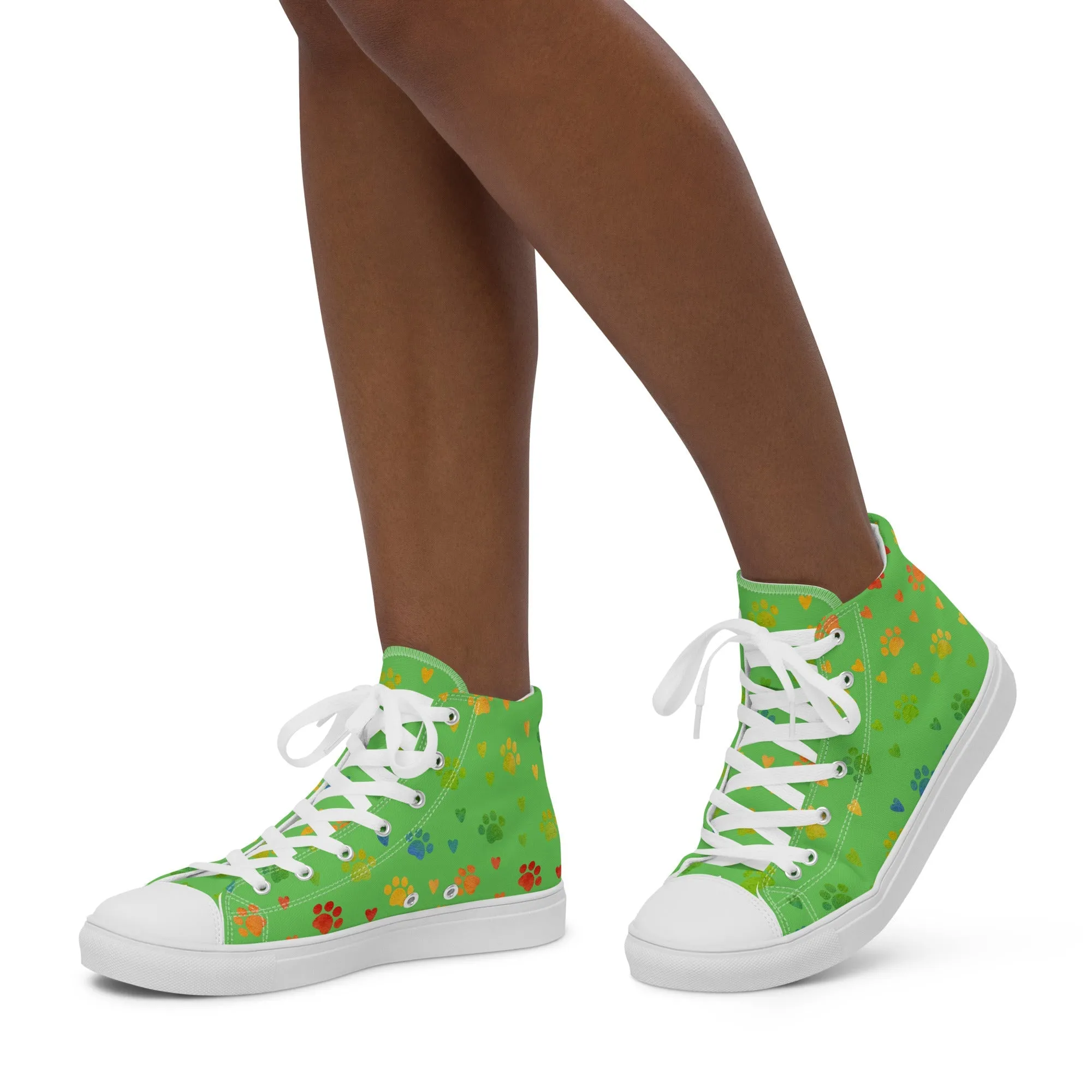 Women's Green Paw Prints Sneakers