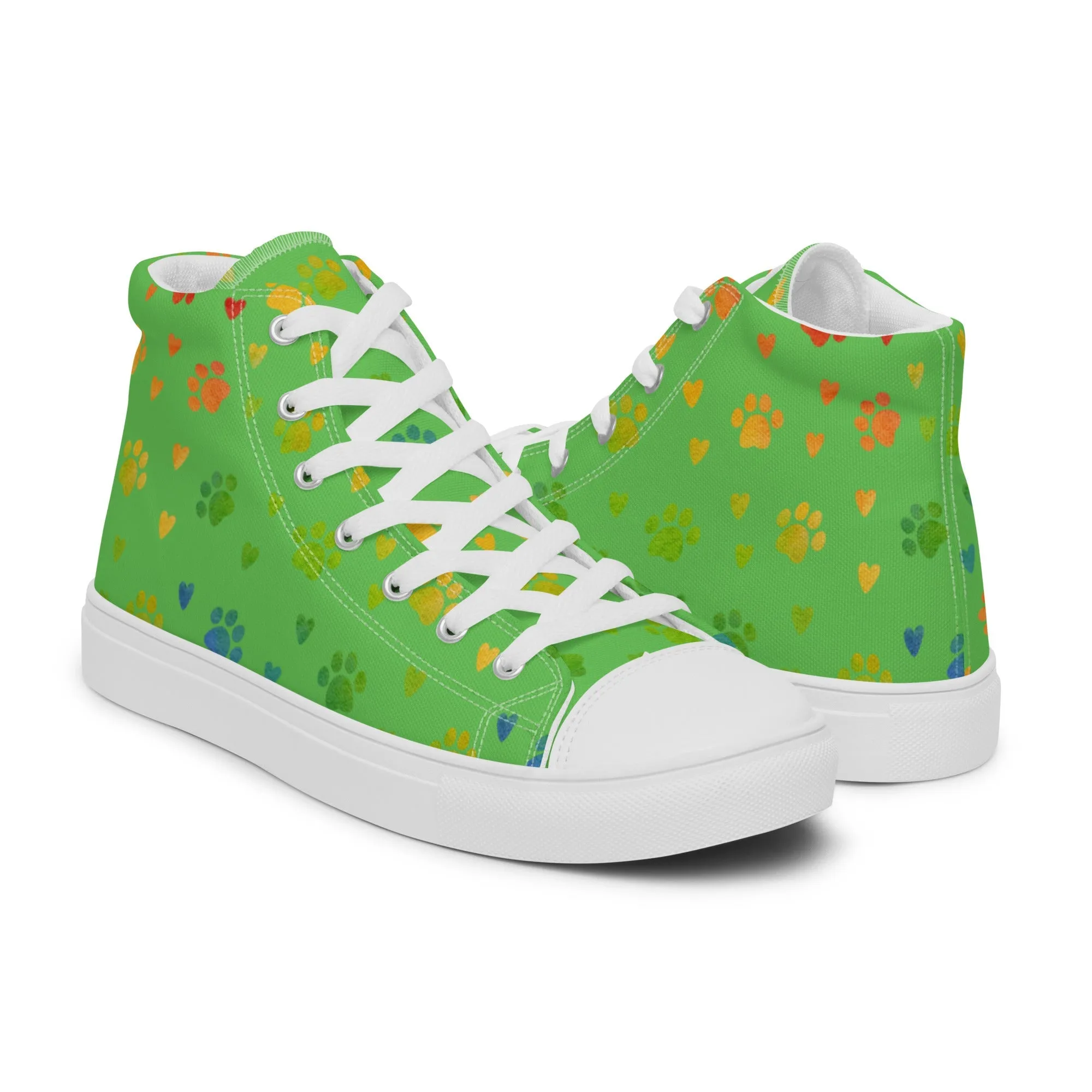 Women's Green Paw Prints Sneakers