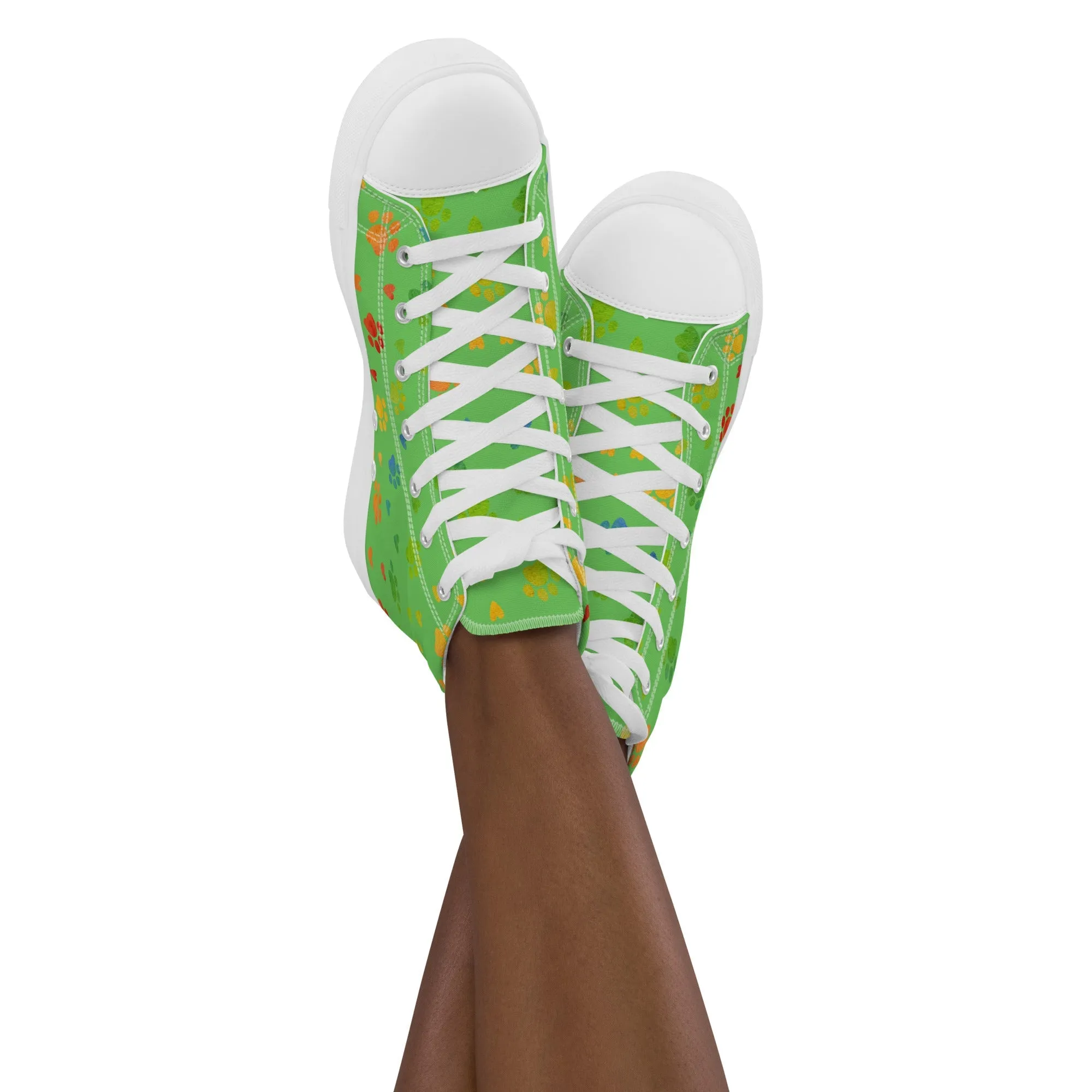 Women's Green Paw Prints Sneakers
