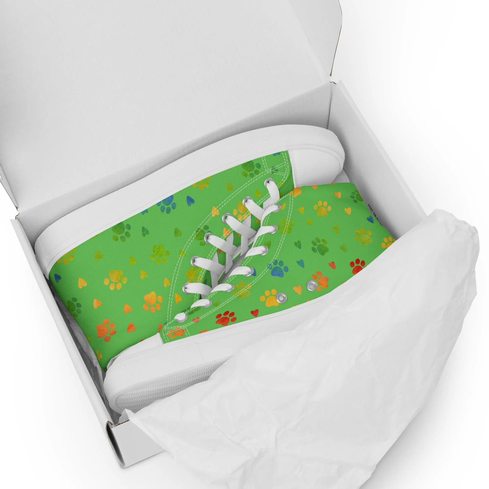 Women's Green Paw Prints Sneakers