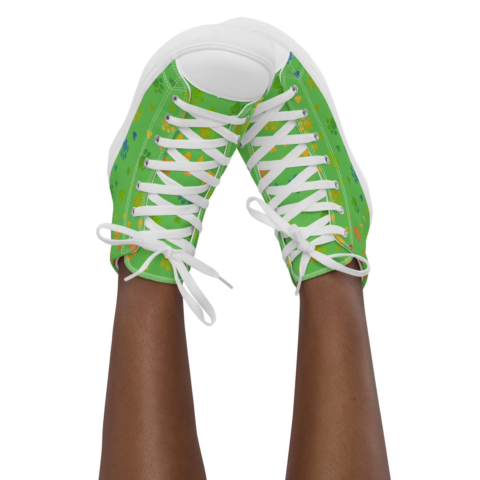 Women's Green Paw Prints Sneakers
