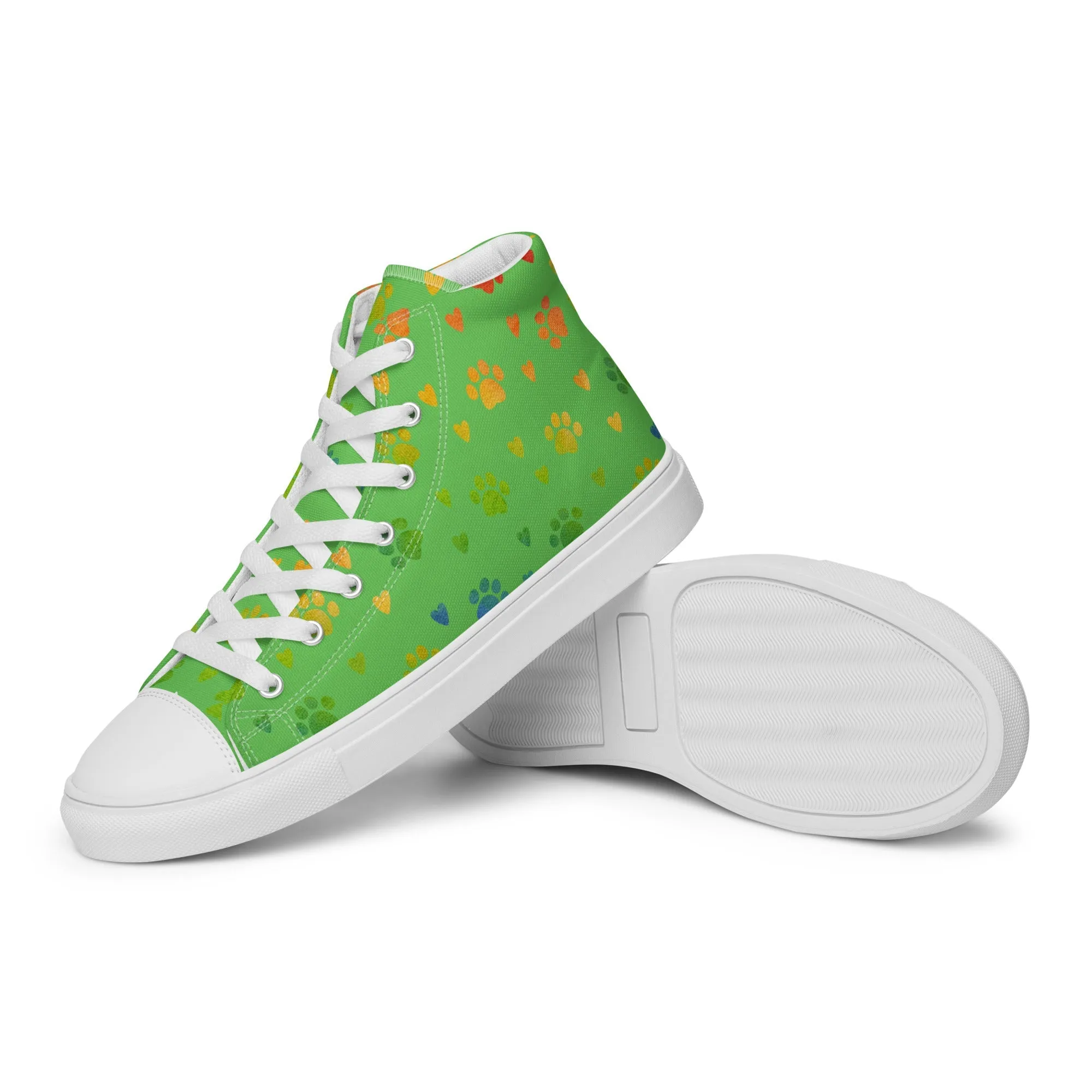 Women's Green Paw Prints Sneakers