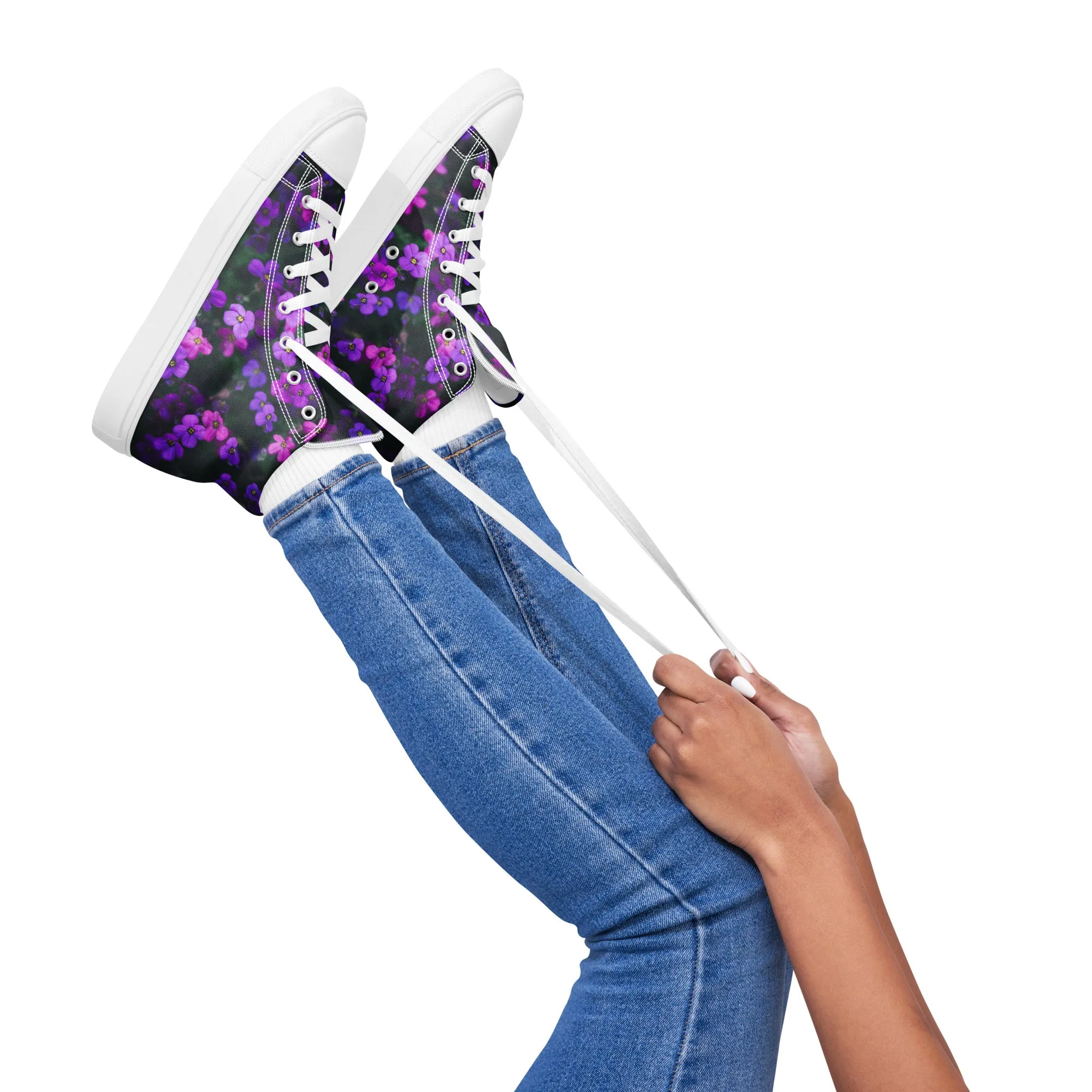 Women’s high top canvas shoes - flower design - print on demand