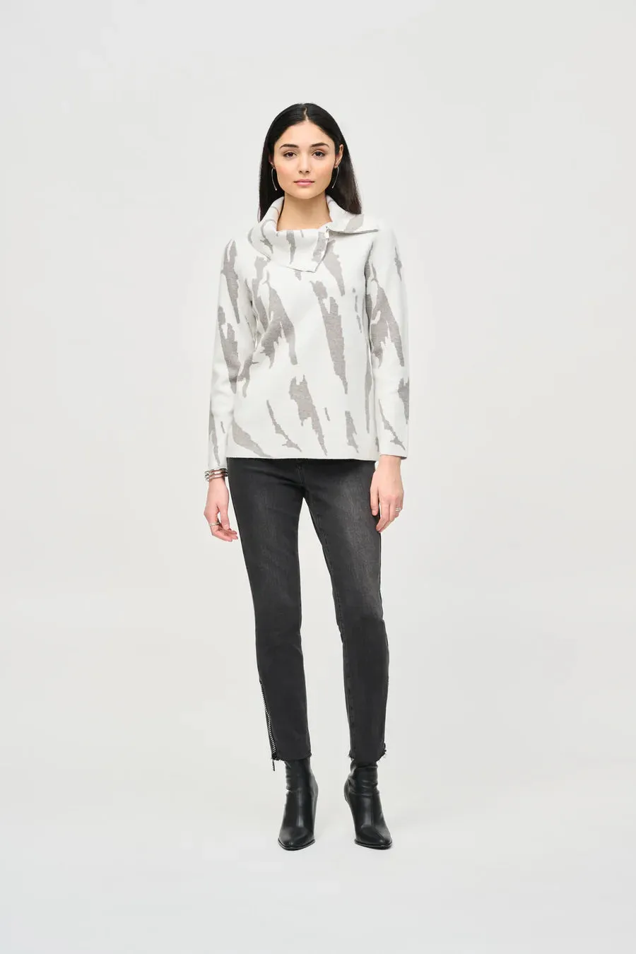 Women's Joseph Ribkoff | Cowl Neck Abstract Sweater | Vanilla
