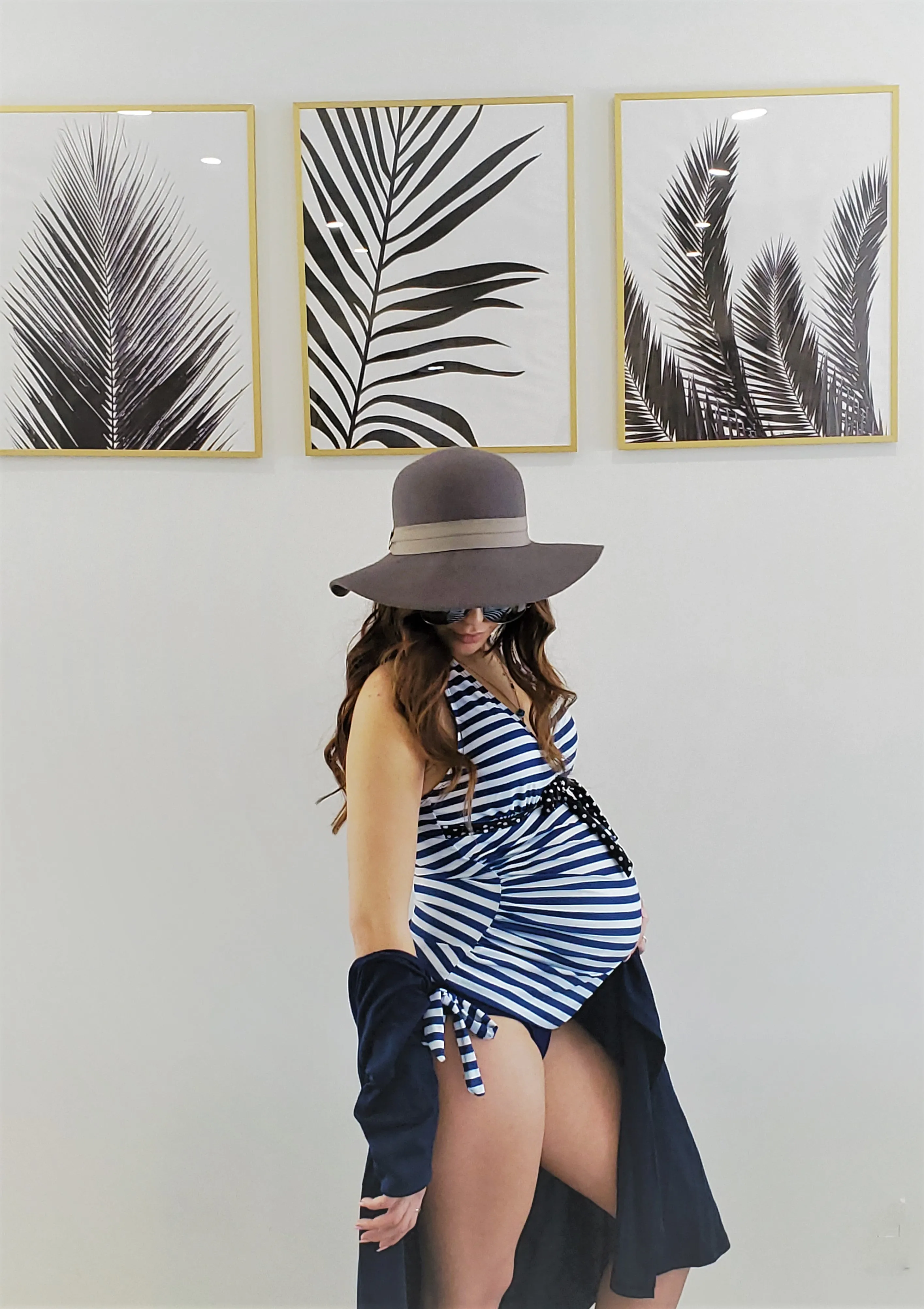 Women's Navy stripe nautical Maternity two piece tankini swimsuit