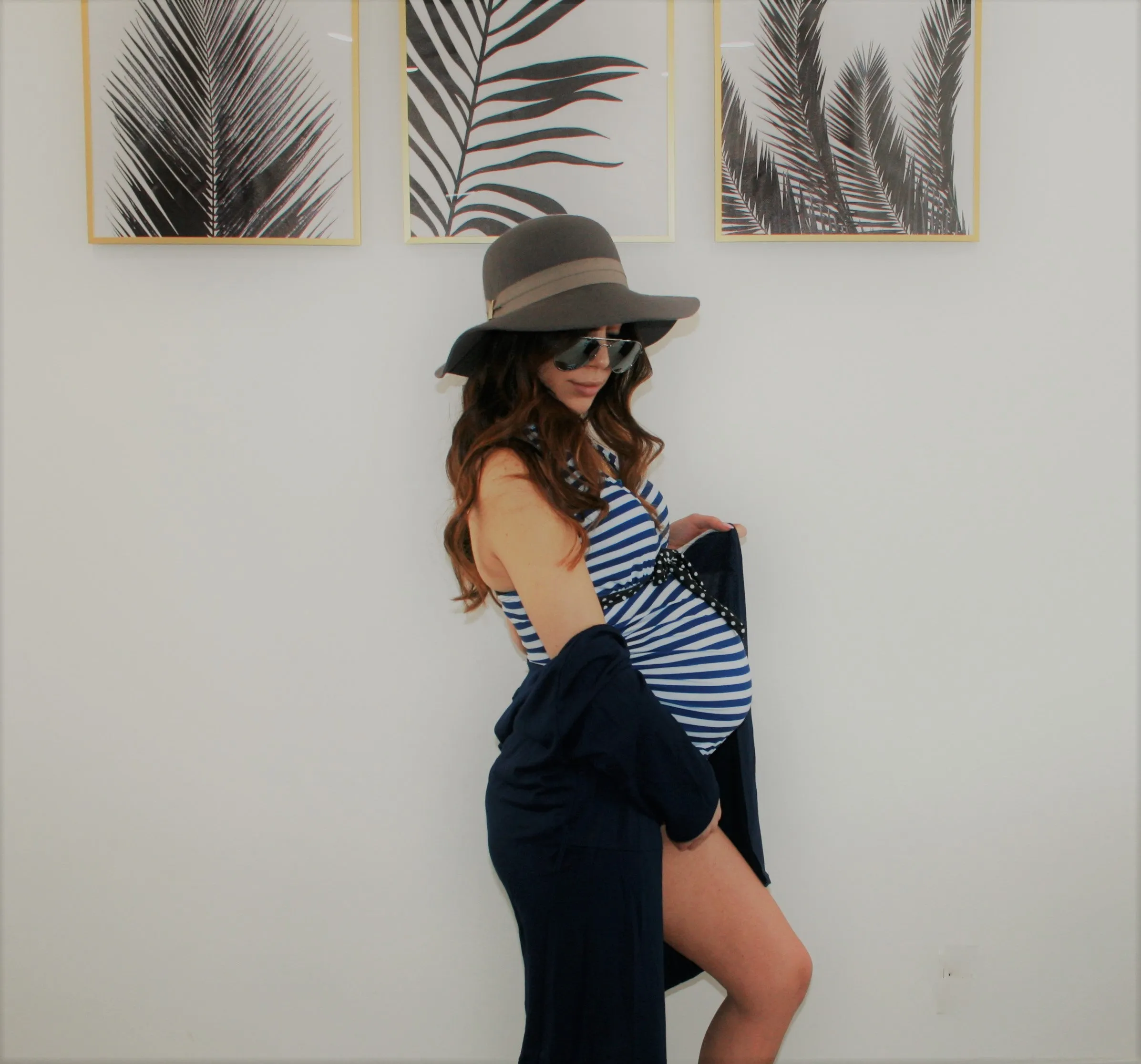 Women's Navy stripe nautical Maternity two piece tankini swimsuit