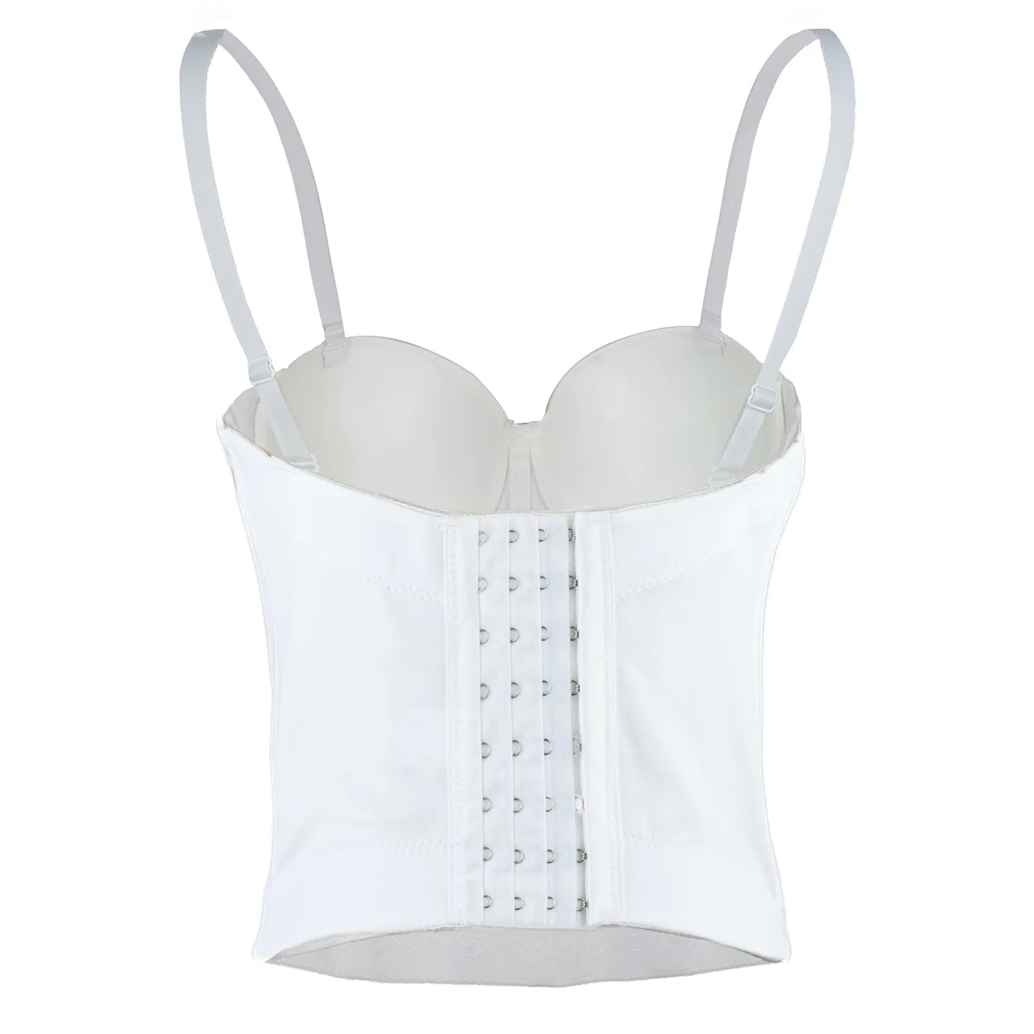 Women's Pearls Beaded Long Bustier Crop Top Embroidery Lace Corset Top Bodysuit White