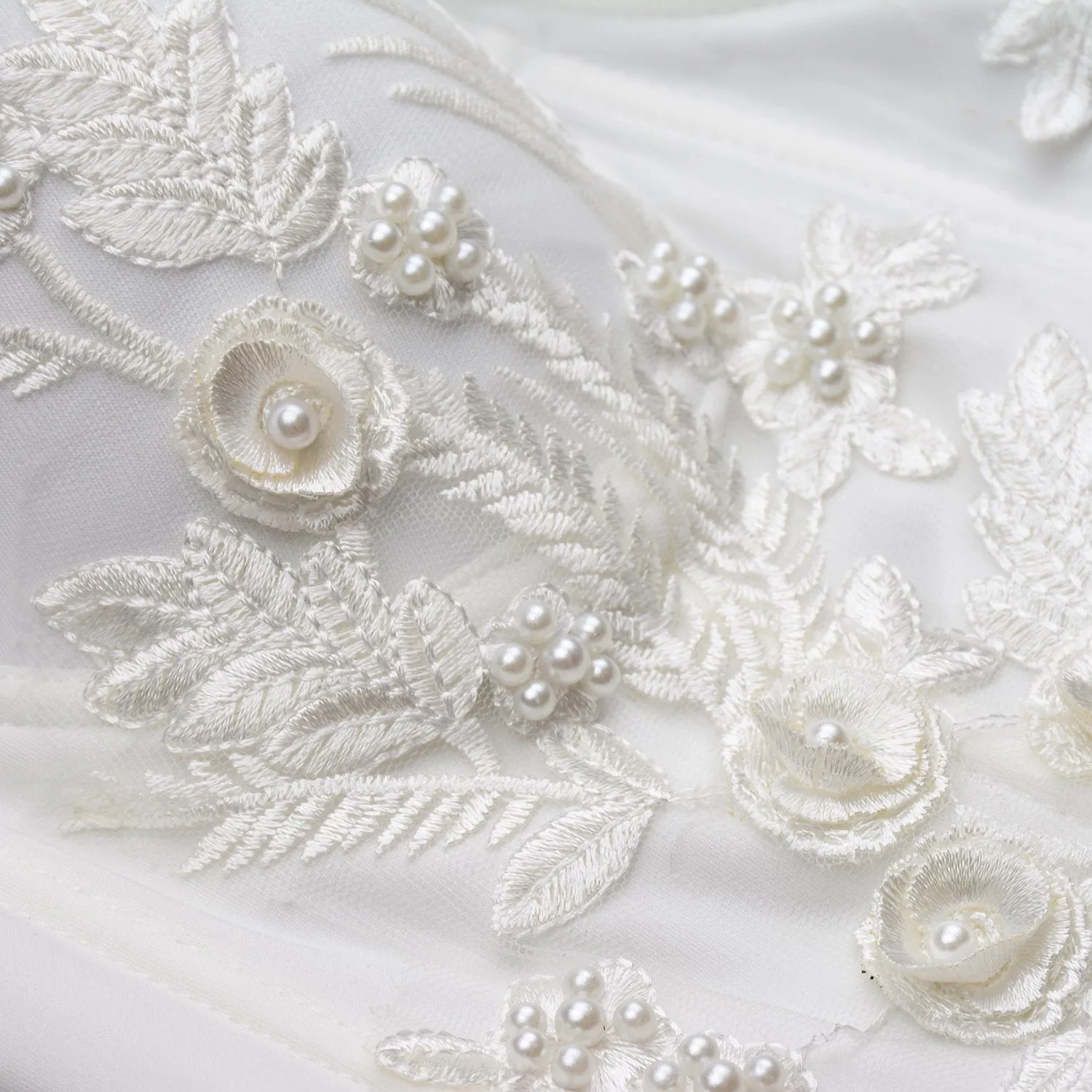 Women's Pearls Beaded Long Bustier Crop Top Embroidery Lace Corset Top Bodysuit White