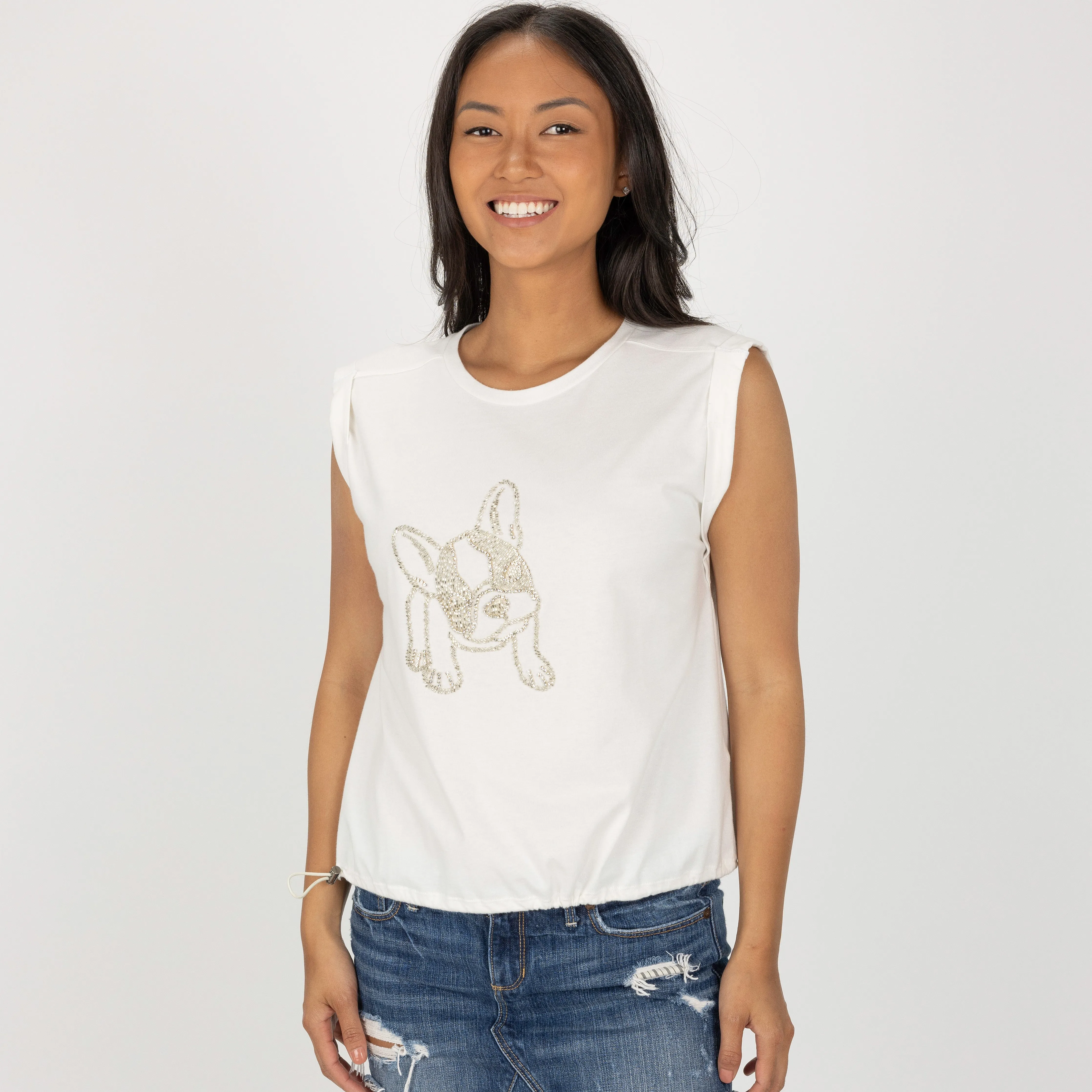 Womens Rolled Sleeve Muscle Tank - Marshmallow