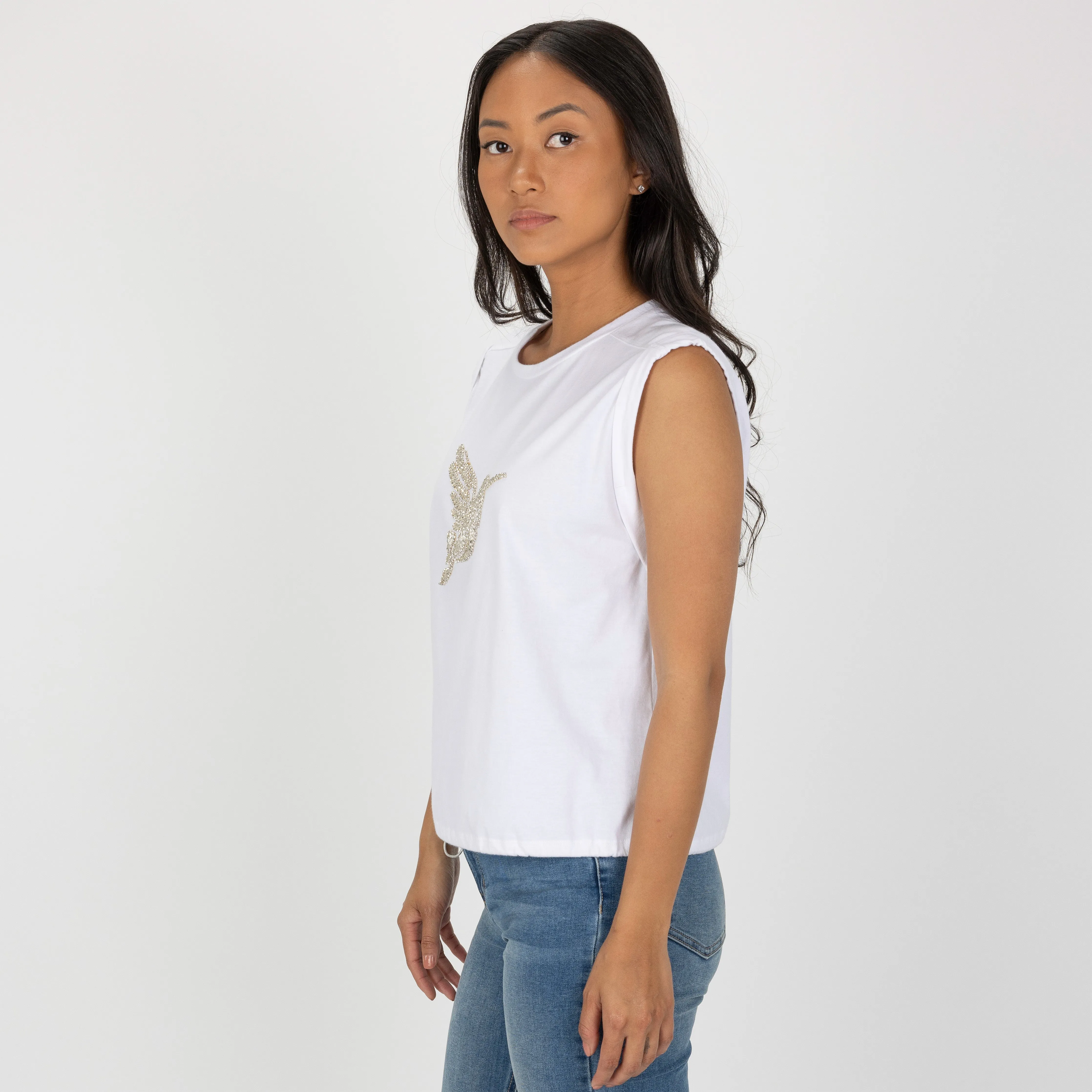 Womens Rolled Sleeve Muscle Tank - White