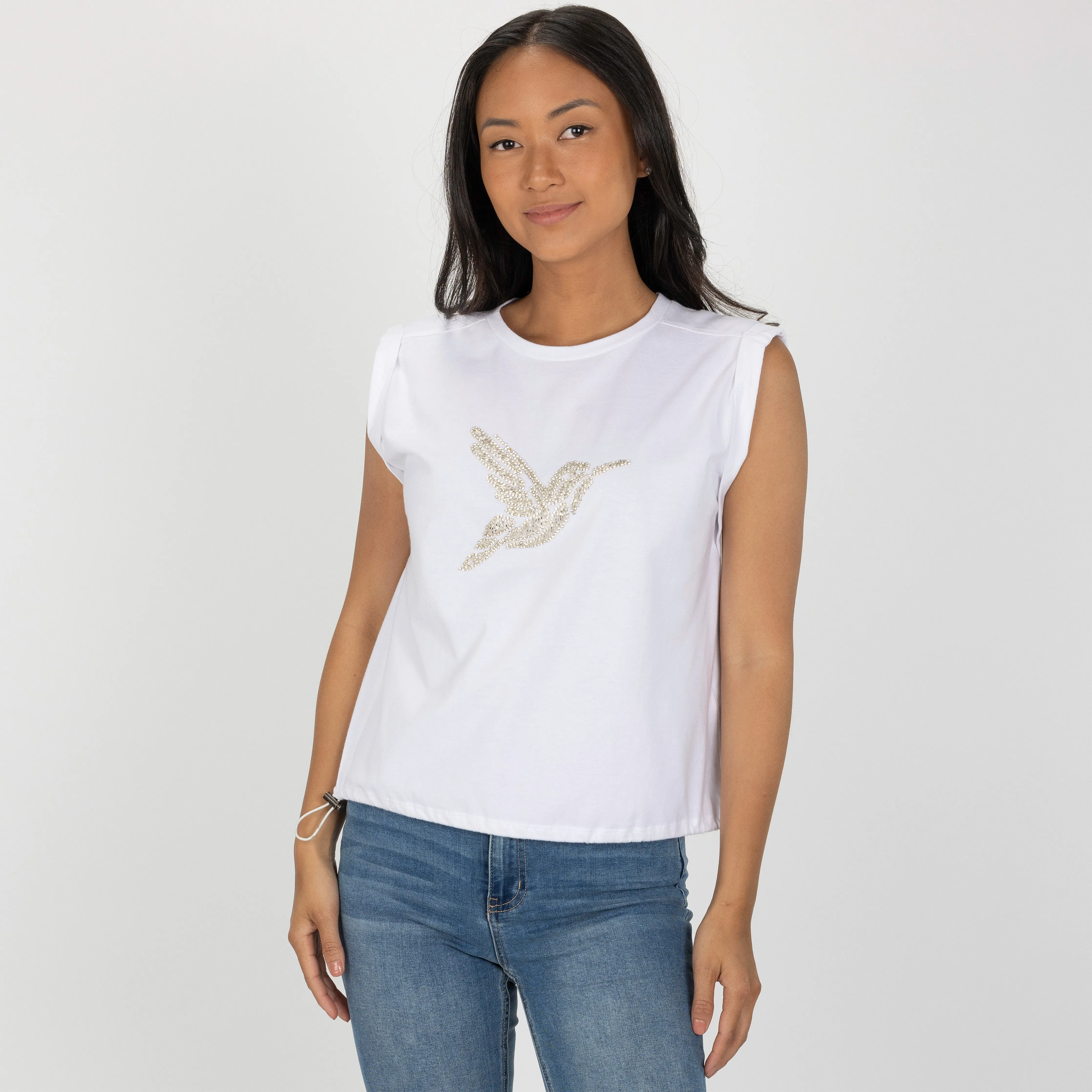 Womens Rolled Sleeve Muscle Tank - White