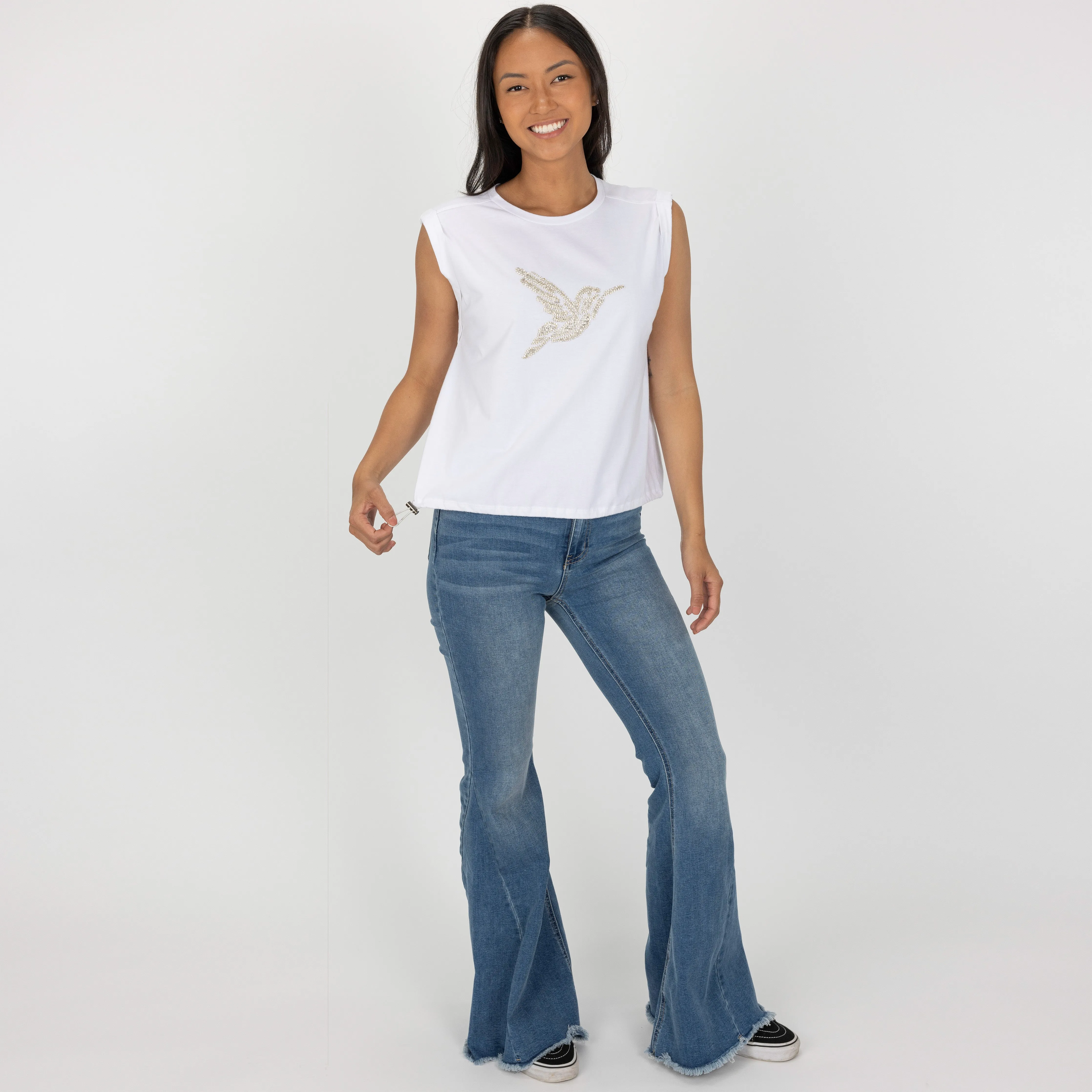 Womens Rolled Sleeve Muscle Tank - White