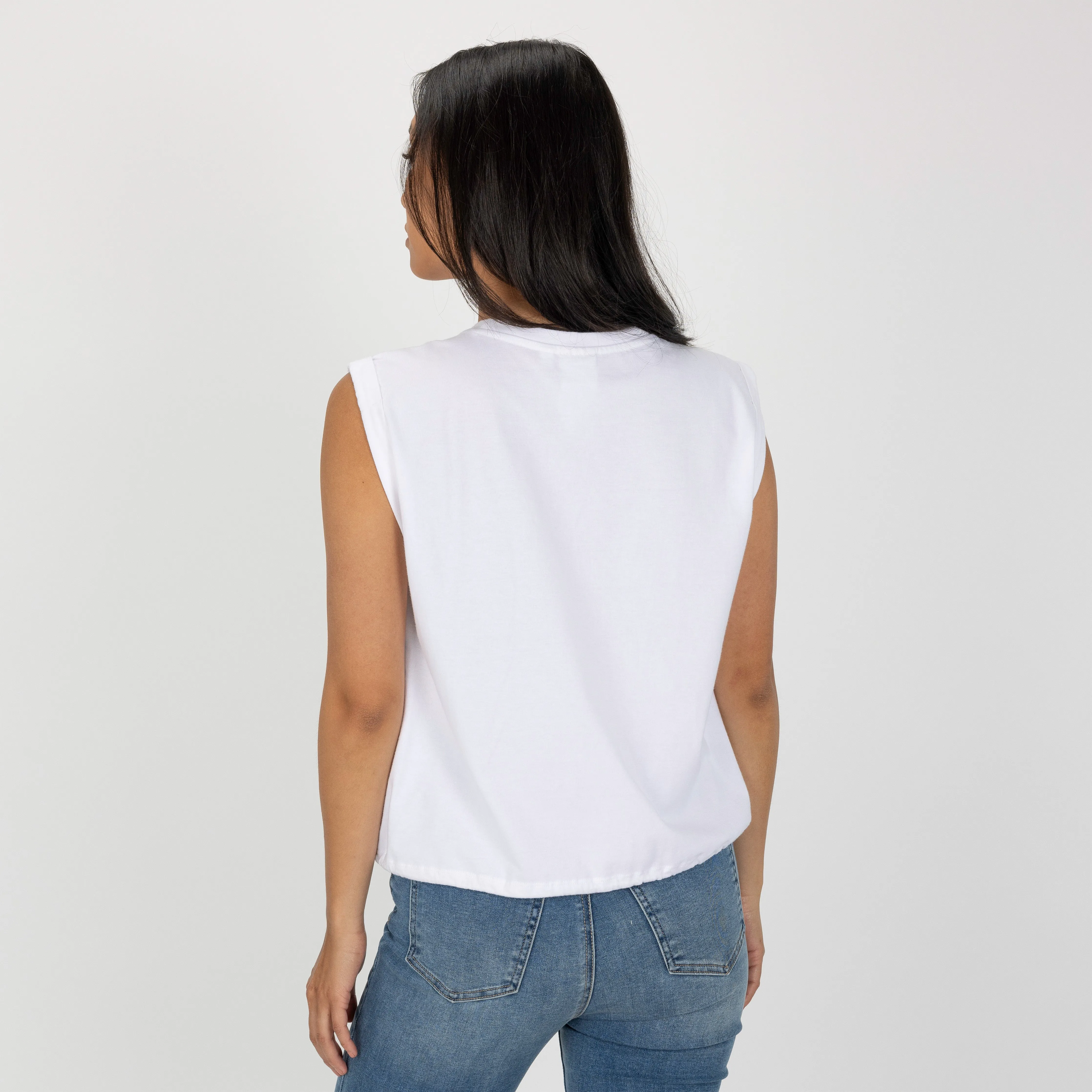 Womens Rolled Sleeve Muscle Tank - White
