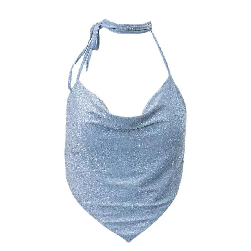Women’s Triangular Hem Crop Top with Halter Neck