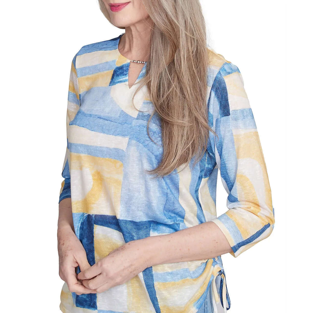 Women's Watercolor Patchwork Geometric Top - 91456