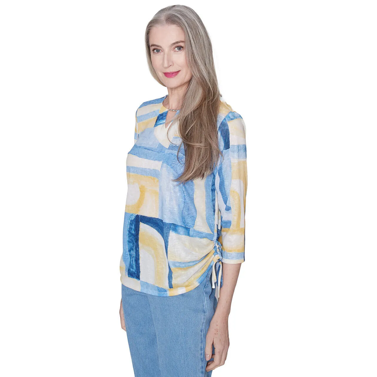 Women's Watercolor Patchwork Geometric Top - 91456