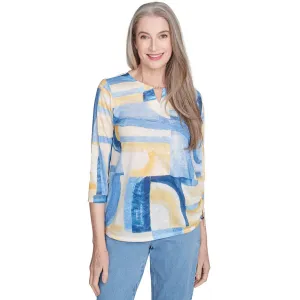 Women's Watercolor Patchwork Geometric Top - 91456