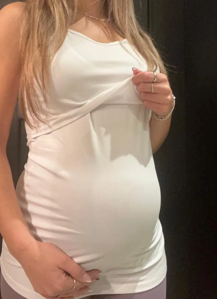 Women's white cotton maternity & nursing classic tank top