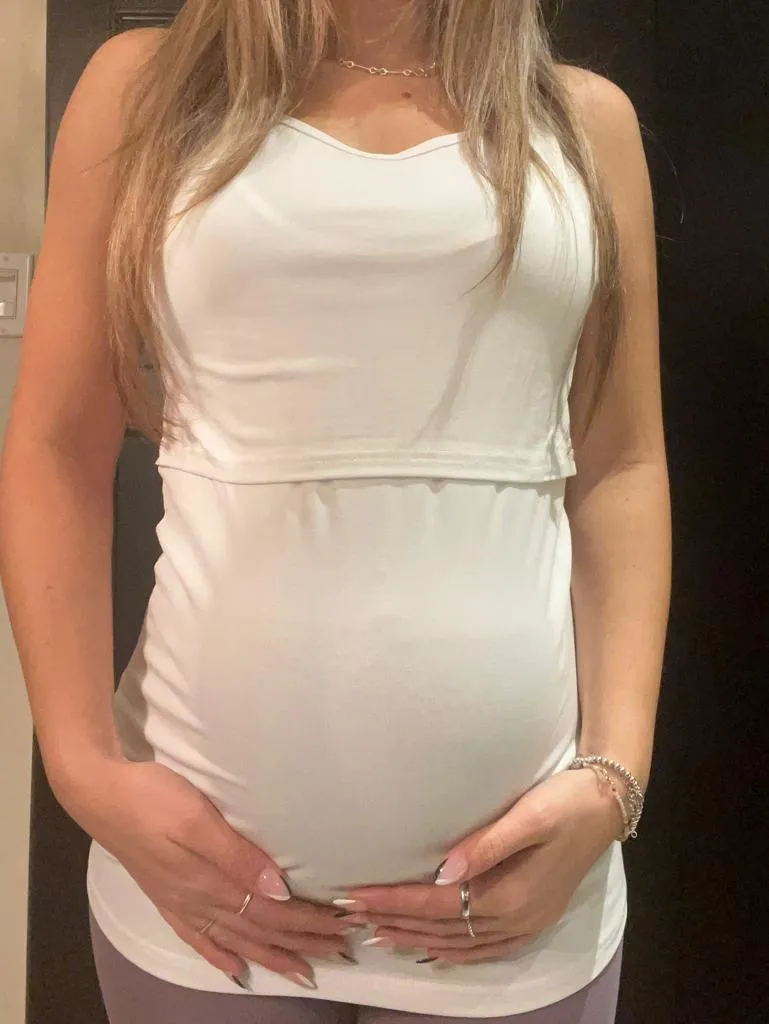 Women's white cotton maternity & nursing classic tank top