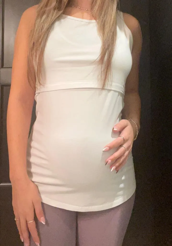 Women's white cotton maternity & nursing classic tank top