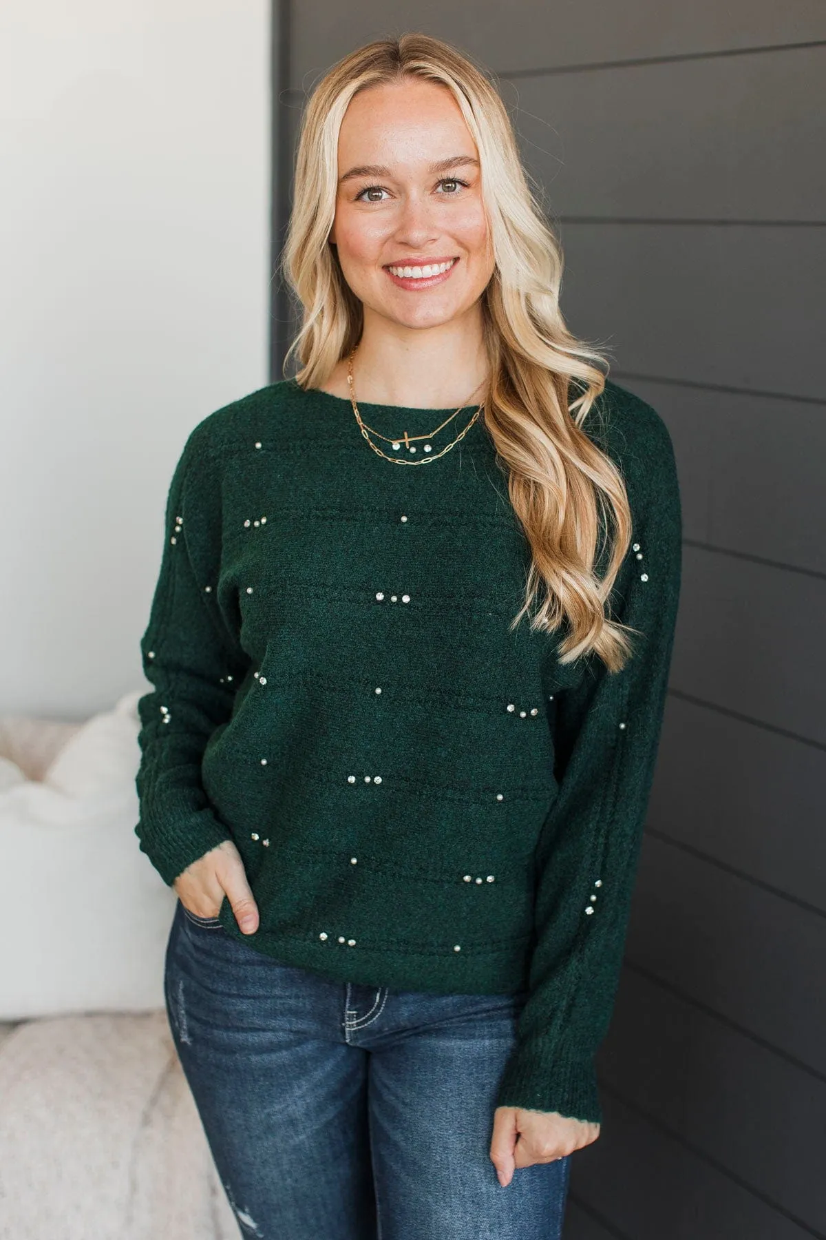 Wonderful Truths Beaded Knit Sweater- Forest
