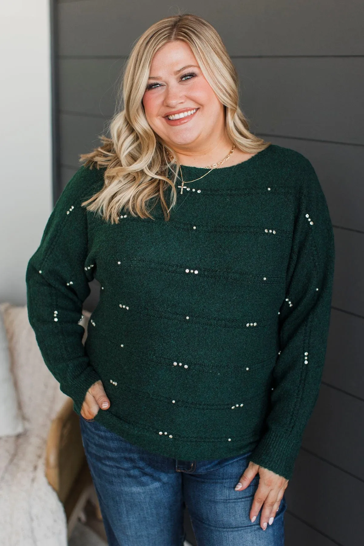 Wonderful Truths Beaded Knit Sweater- Forest