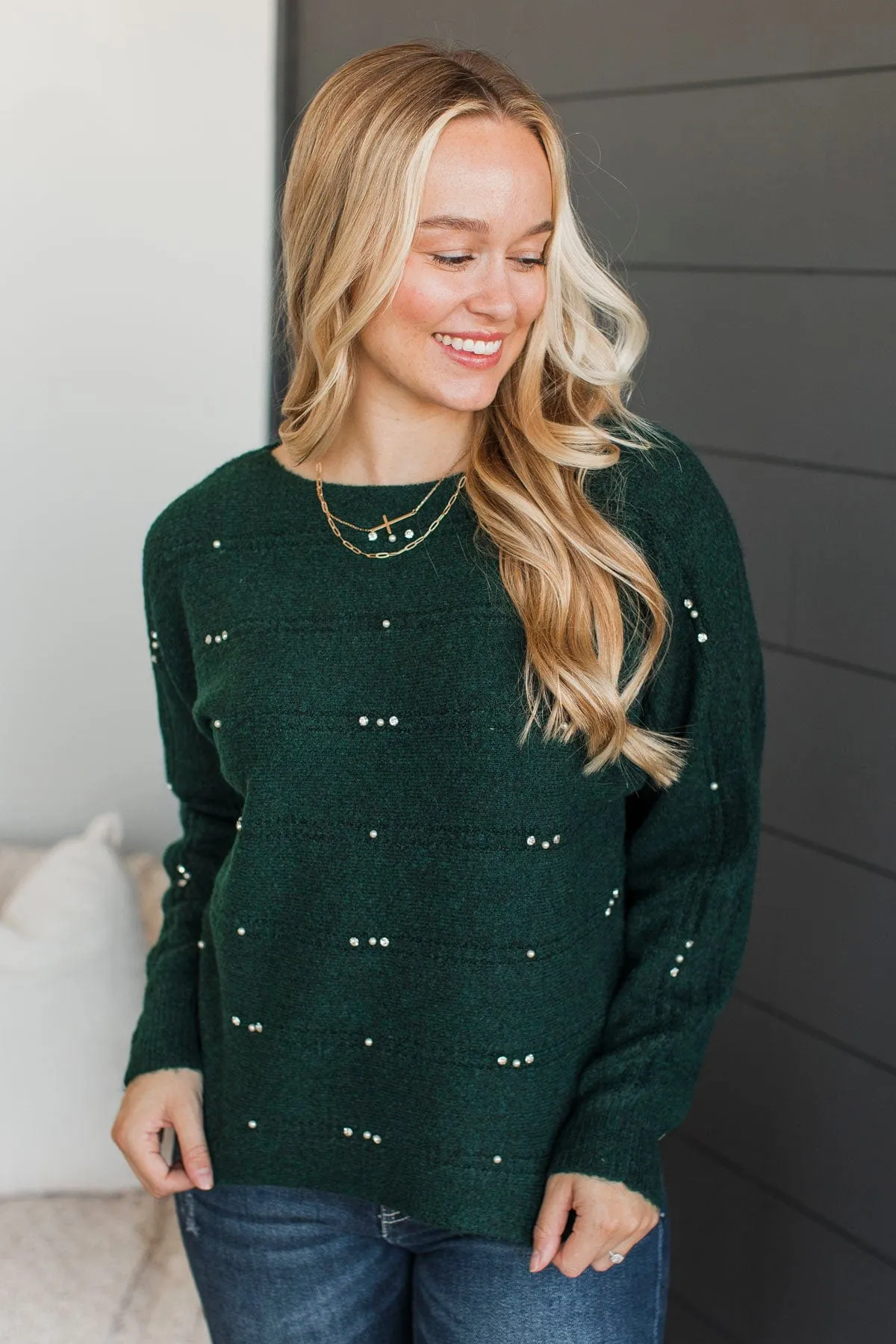 Wonderful Truths Beaded Knit Sweater- Forest