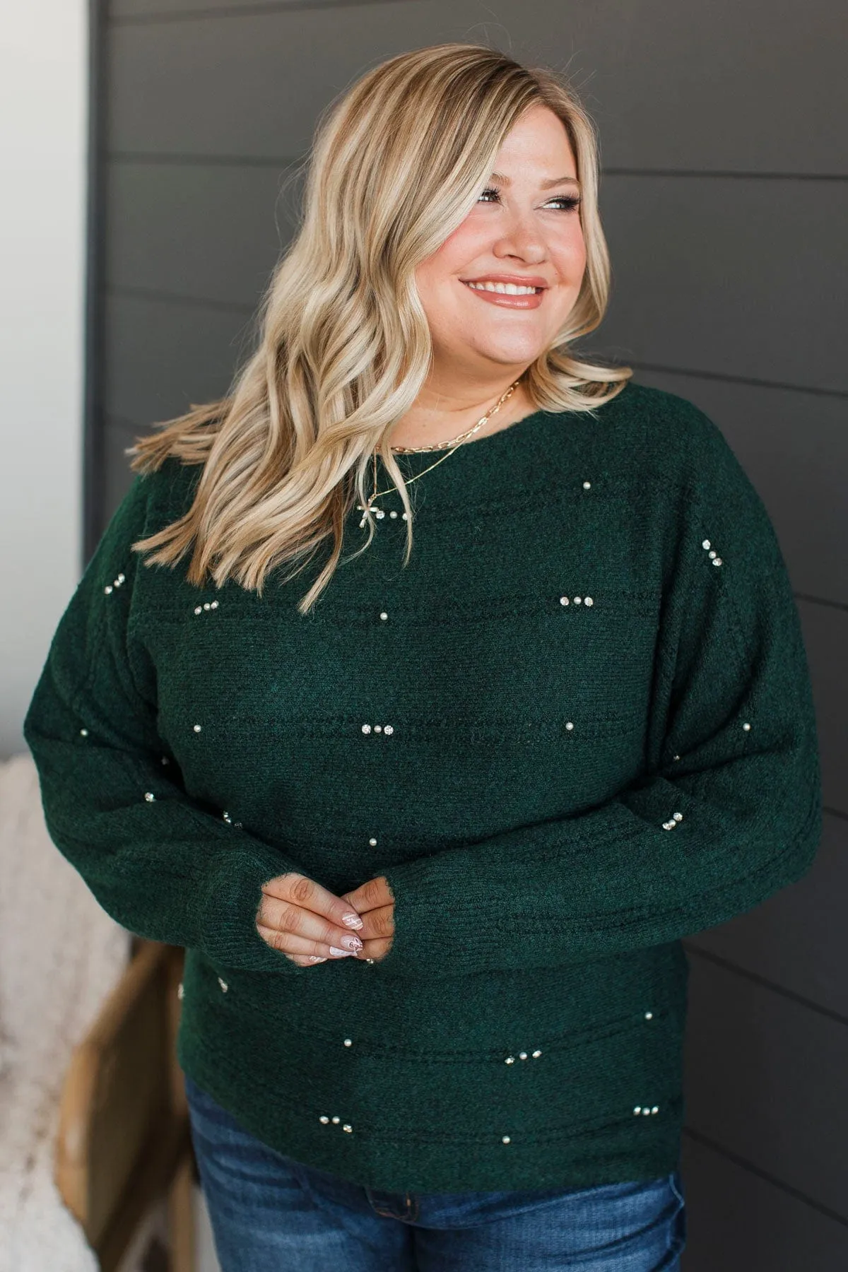 Wonderful Truths Beaded Knit Sweater- Forest