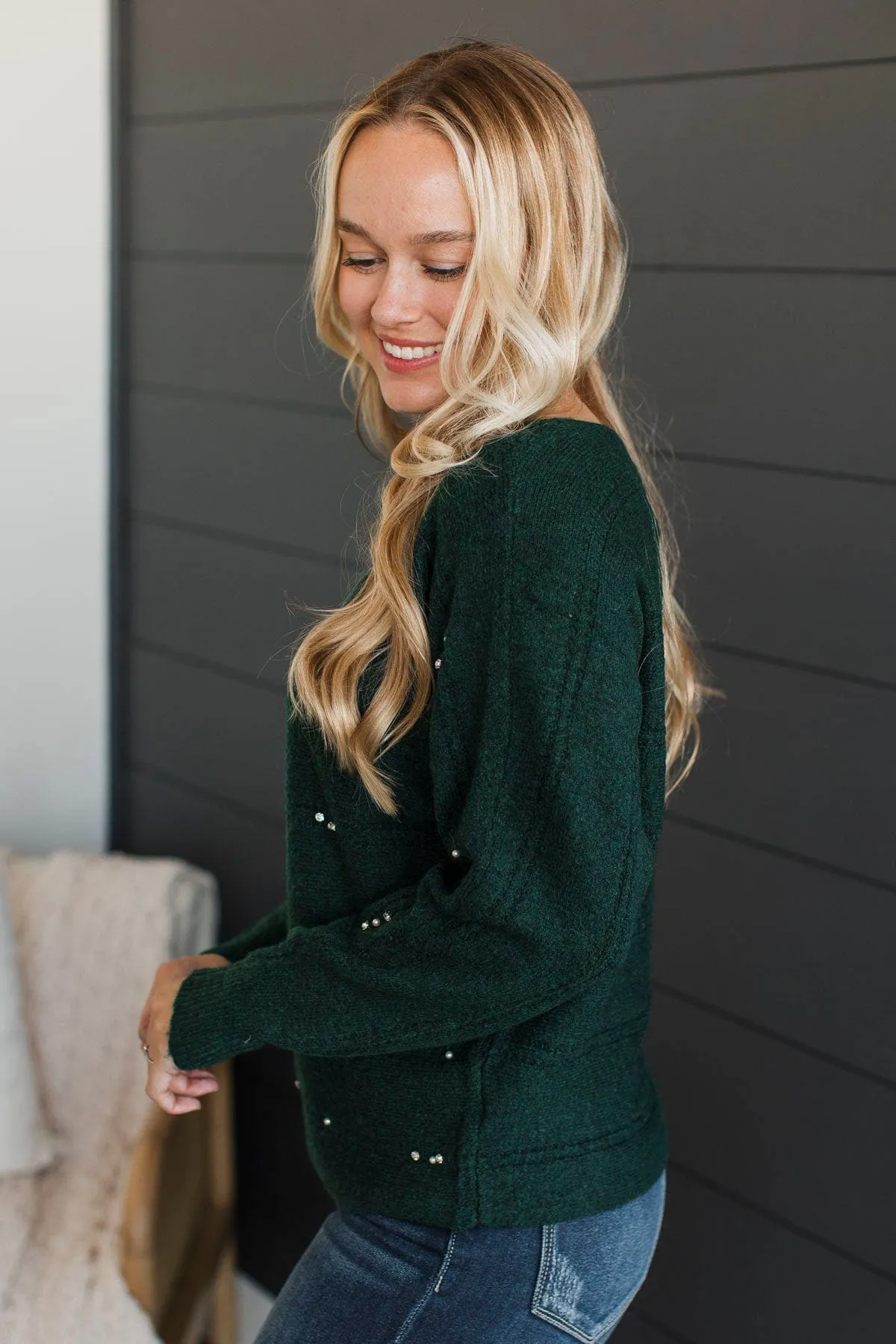 Wonderful Truths Beaded Knit Sweater- Forest