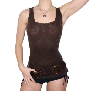 Y2K Brown Sparkly Knit Tank Top (S/M)