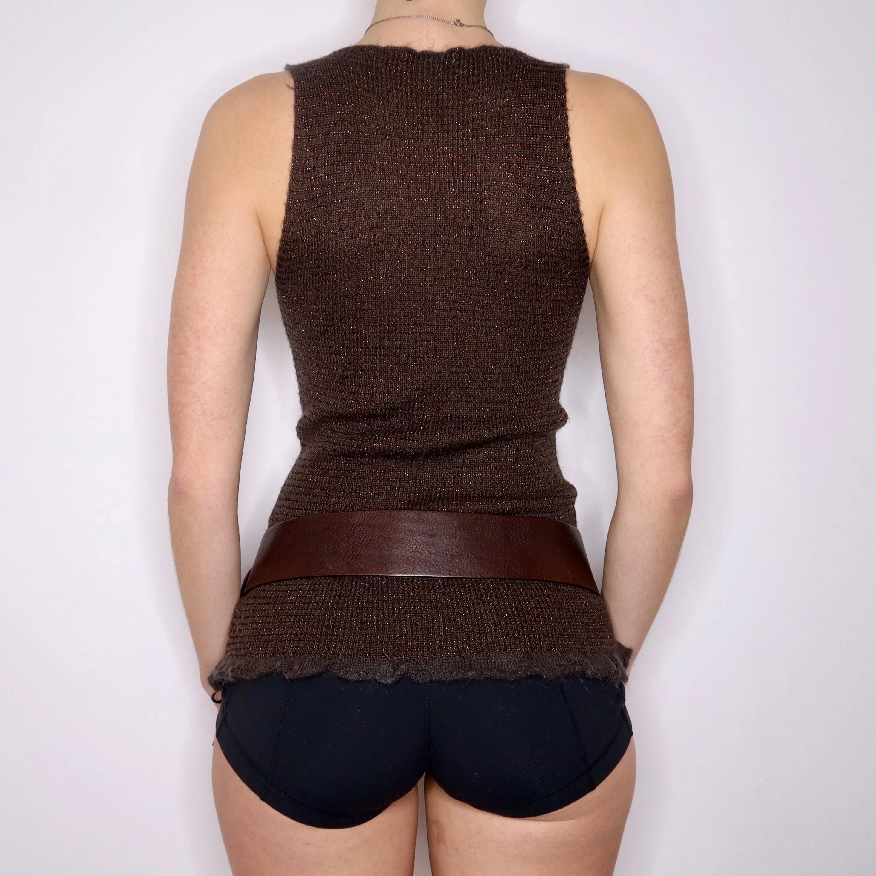 Y2K Brown Sparkly Knit Tank Top (S/M)