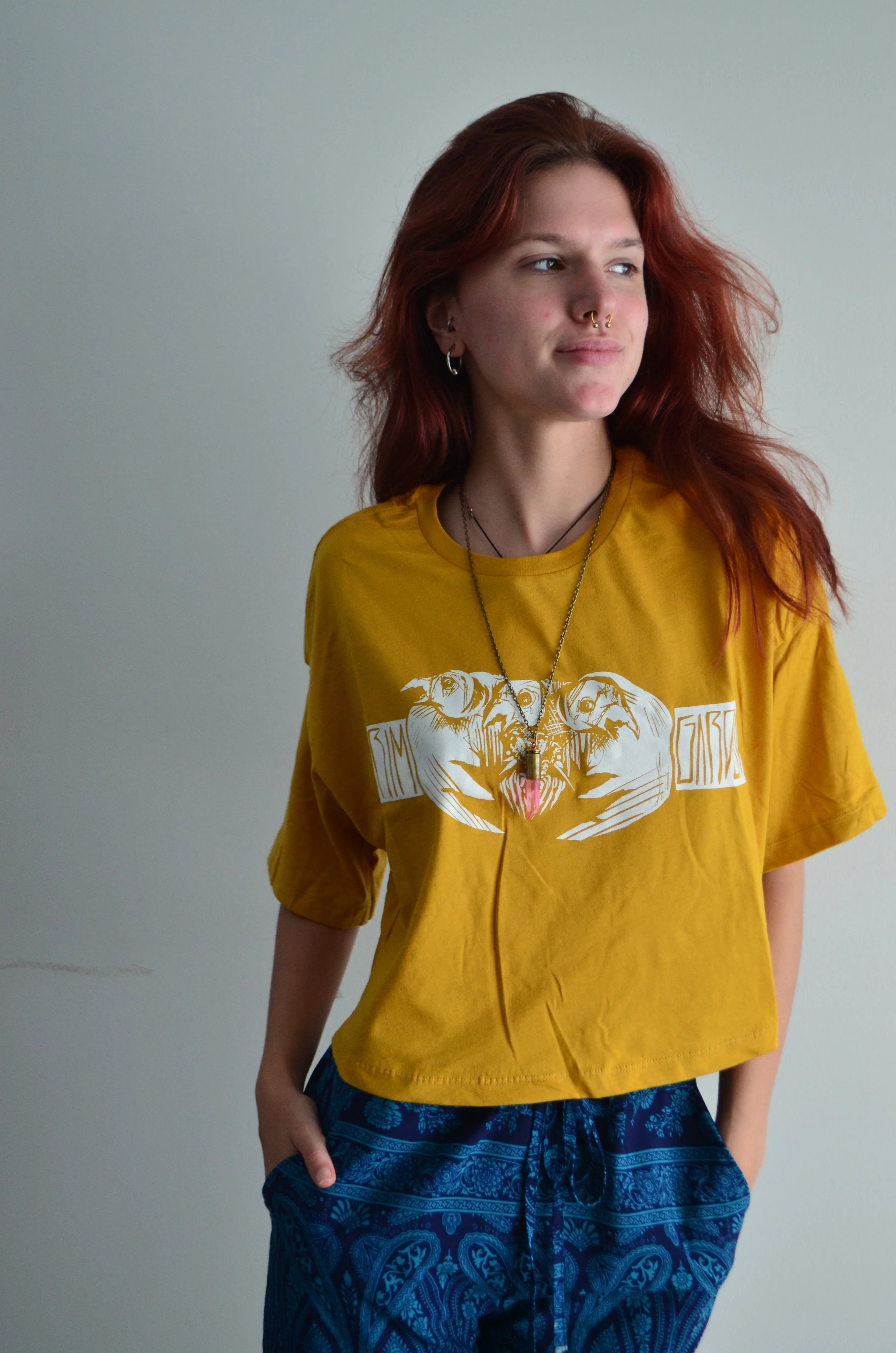 Yellow 3-Headed Raven Crop Top
