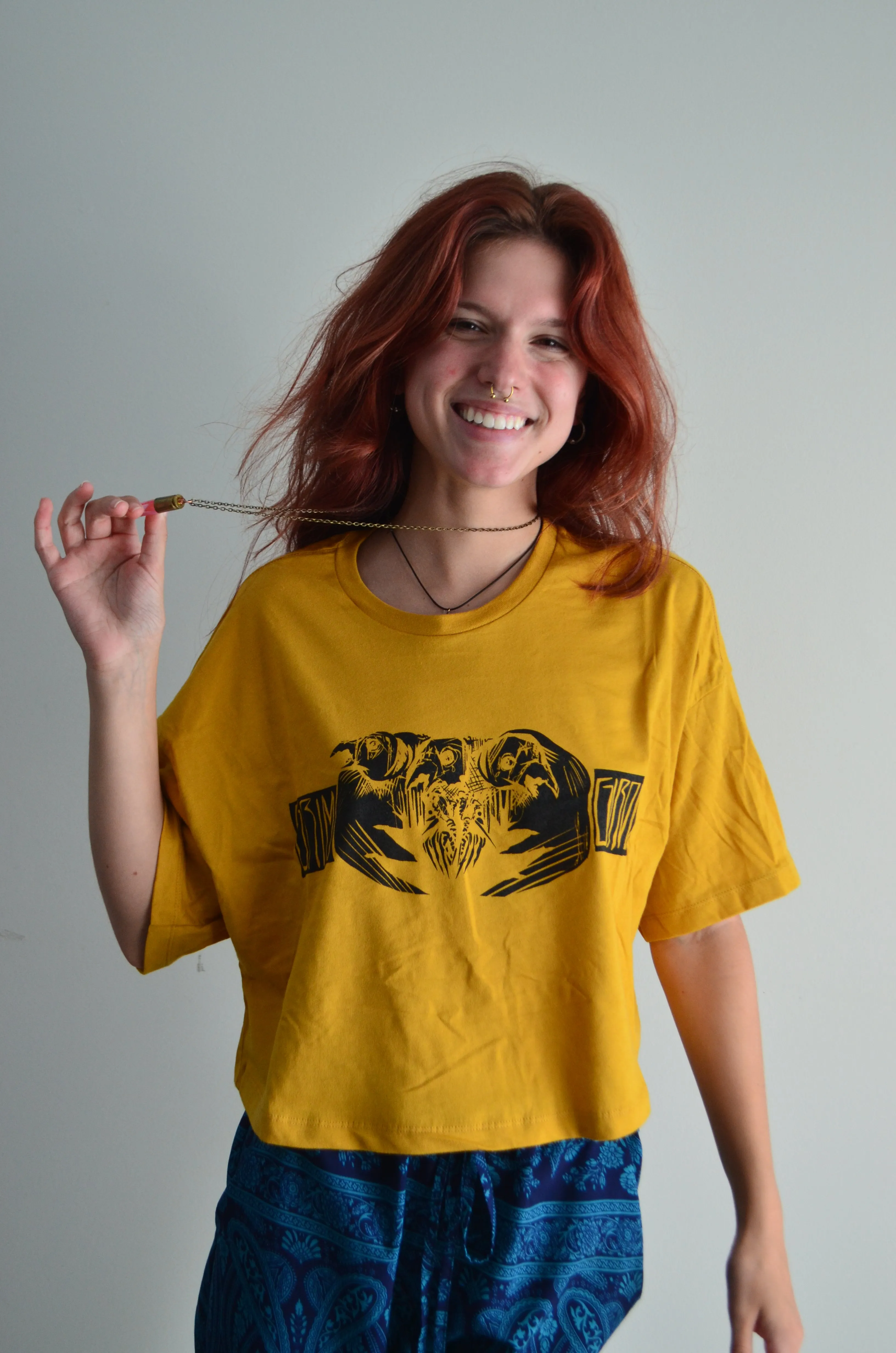 Yellow 3-Headed Raven Crop Top
