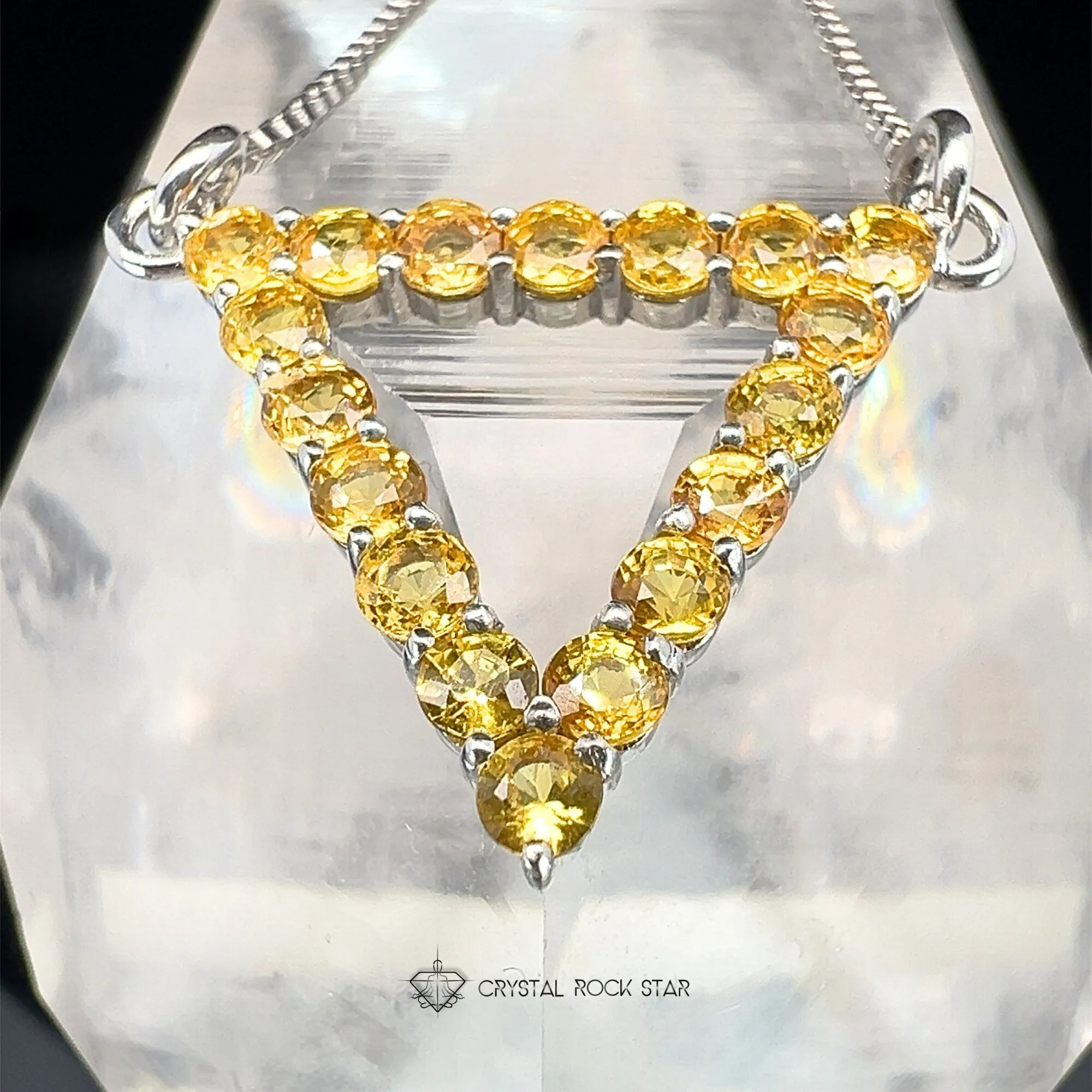 Yellow Sapphire Triangle Sterling Silver Necklace