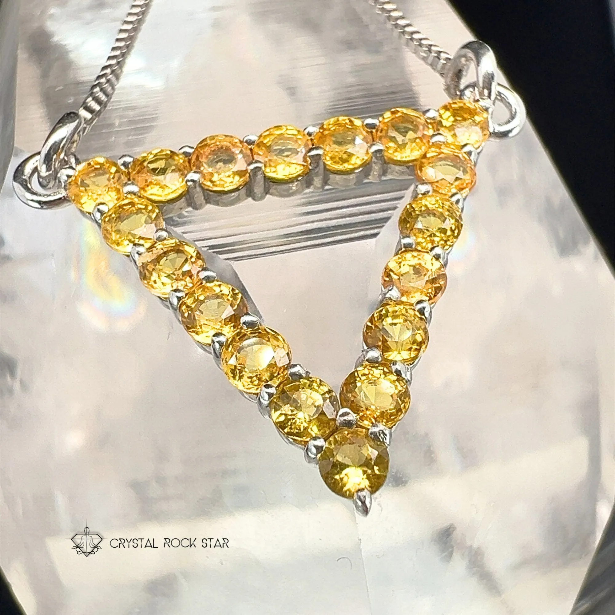 Yellow Sapphire Triangle Sterling Silver Necklace